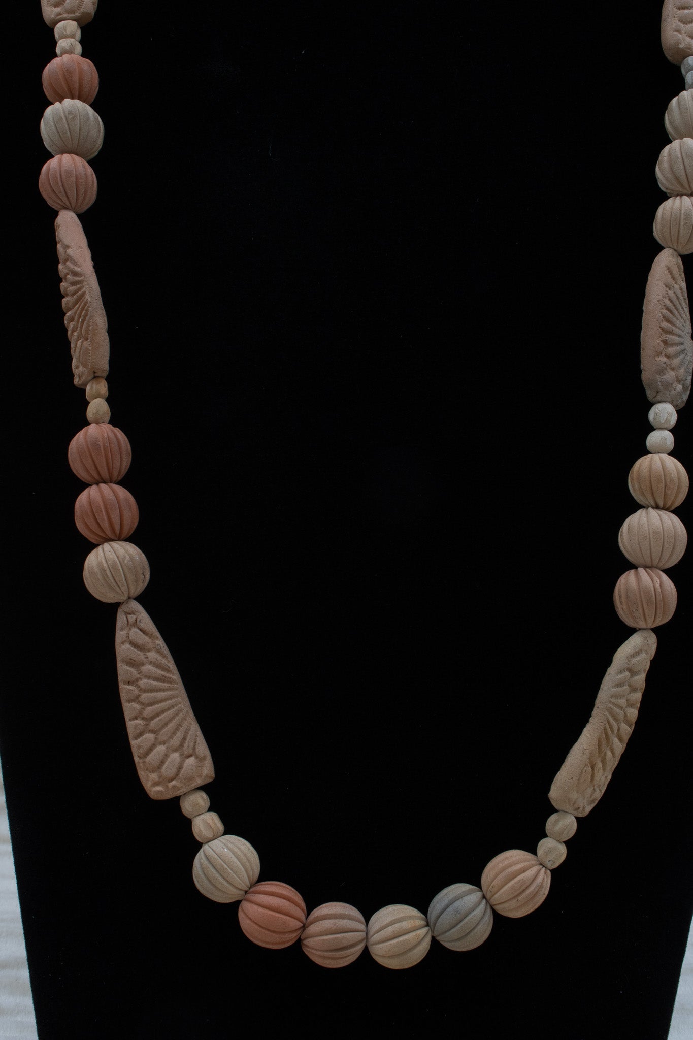 Brown Stamped Detailed Wooden Beaded Necklace