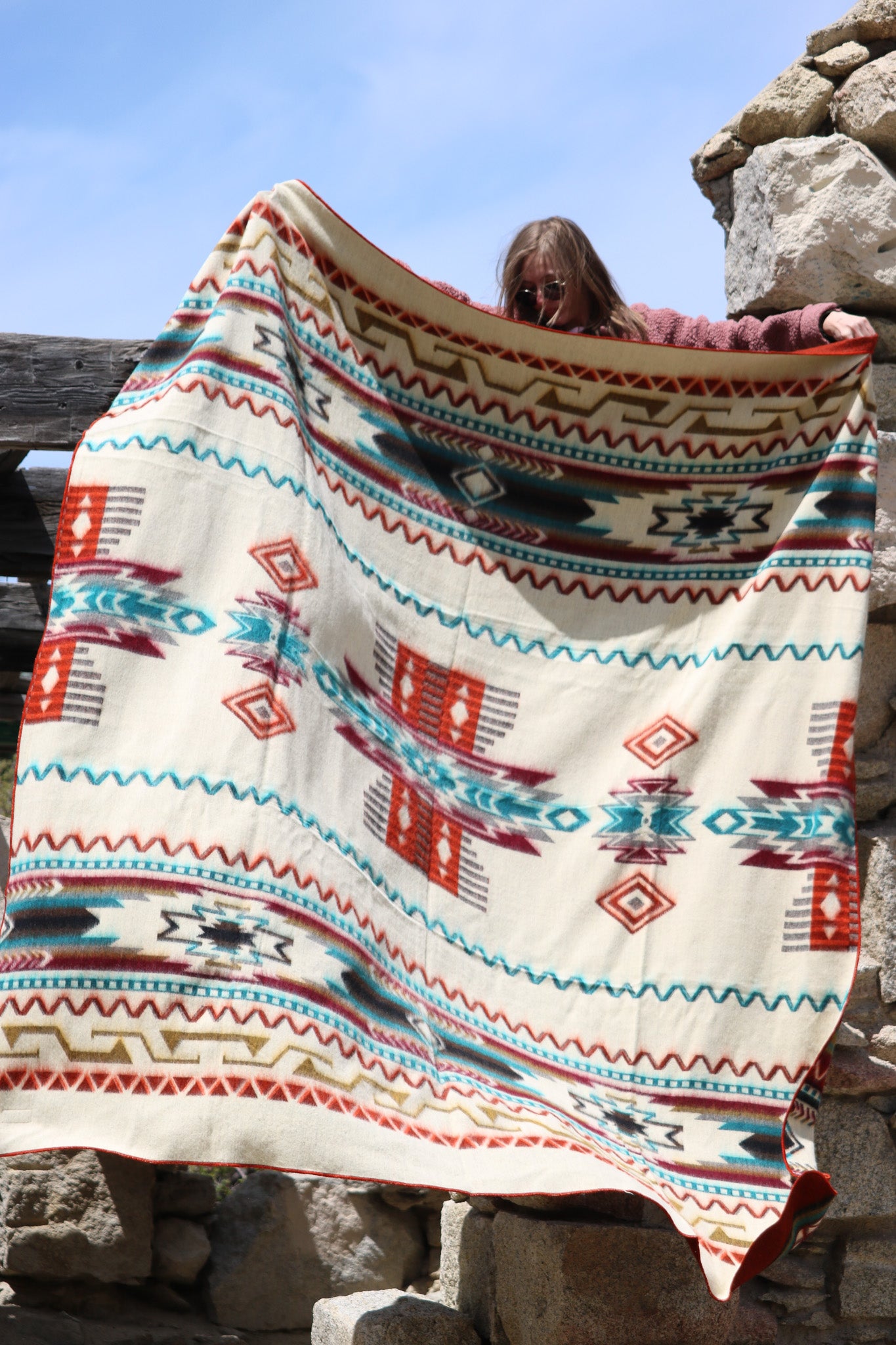 Antisana Earth Reversible Southwestern Blanket Queen Size Handwoven in Ecuador