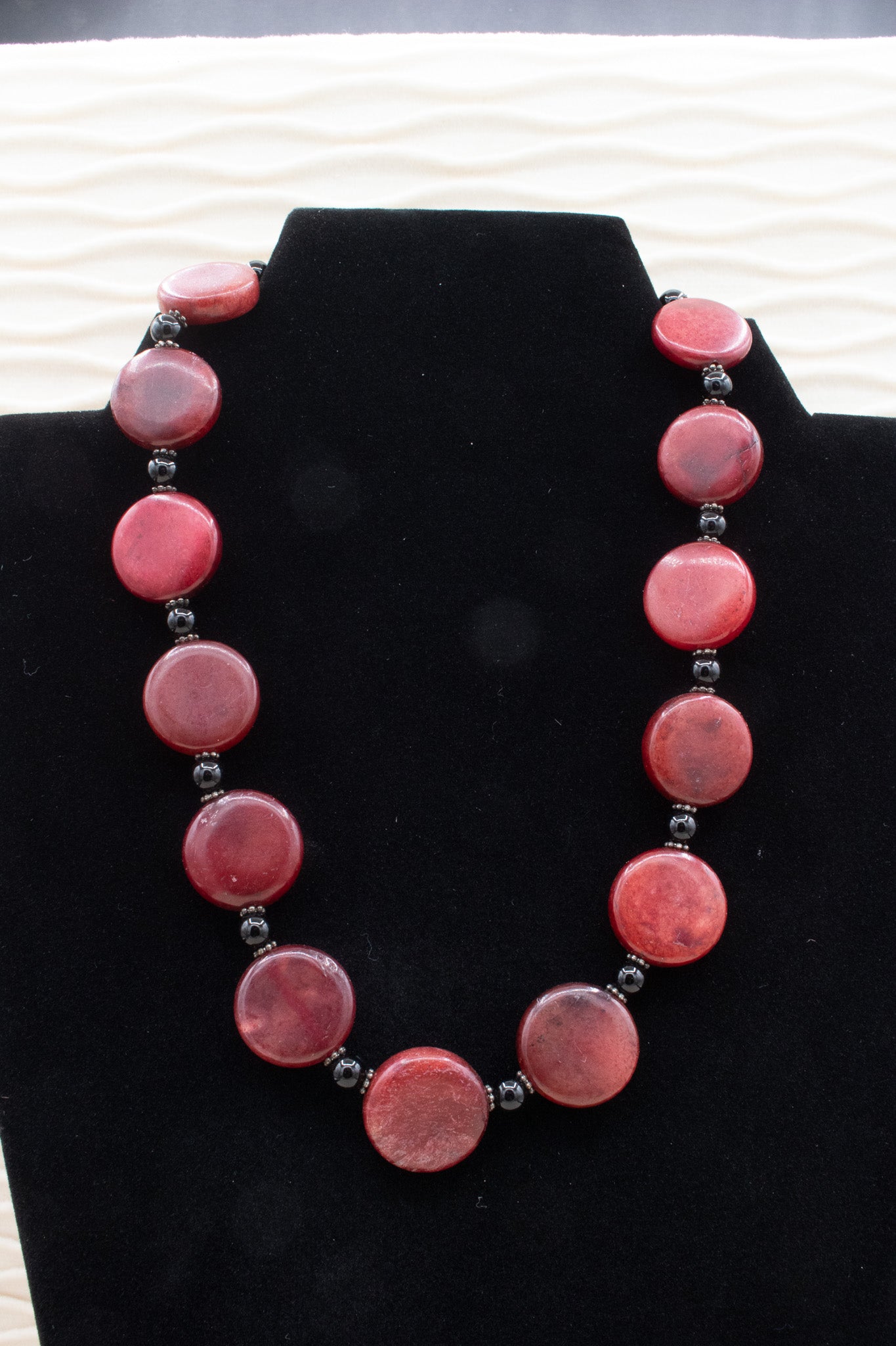 Deep Red Agate and Obsidian Beaded Necklace
