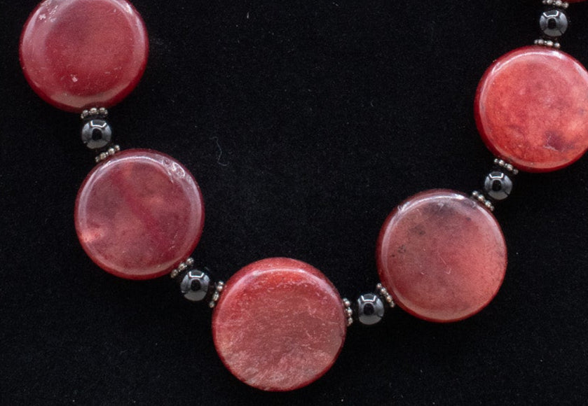 Deep Red Agate and Obsidian Beaded Necklace