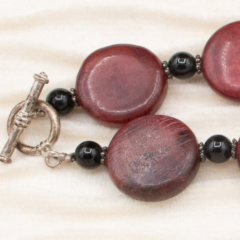 Deep Red Agate and Obsidian Beaded Necklace