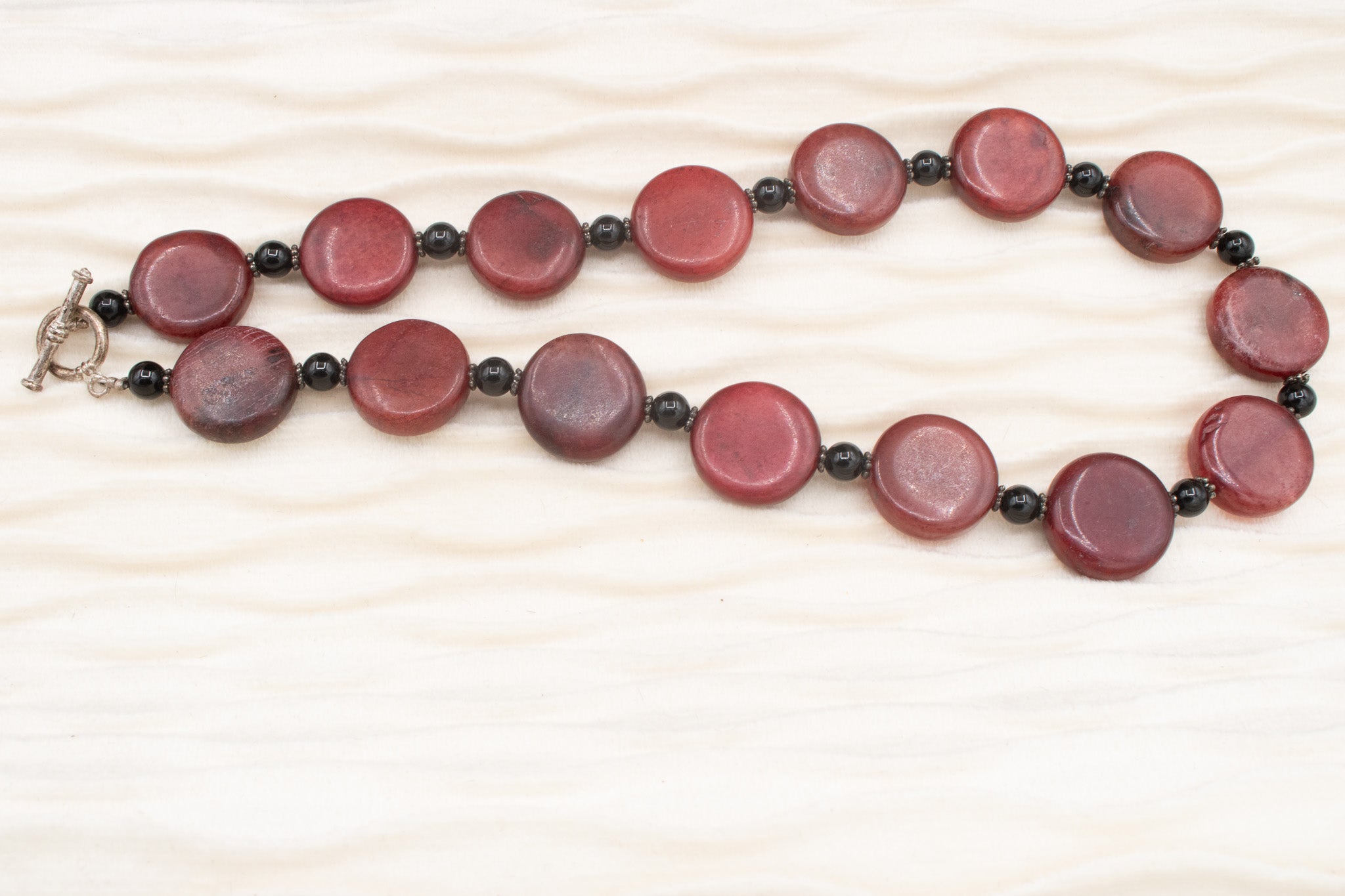 Deep Red Agate and Obsidian Beaded Necklace