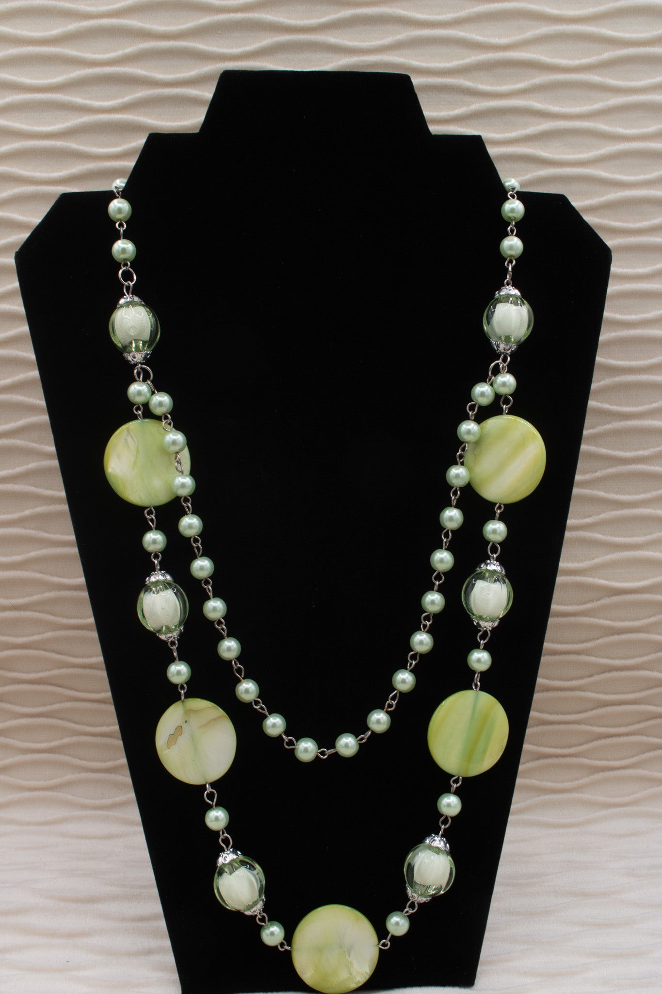 Beautiful Double Stranded Green Resin Bead Necklace