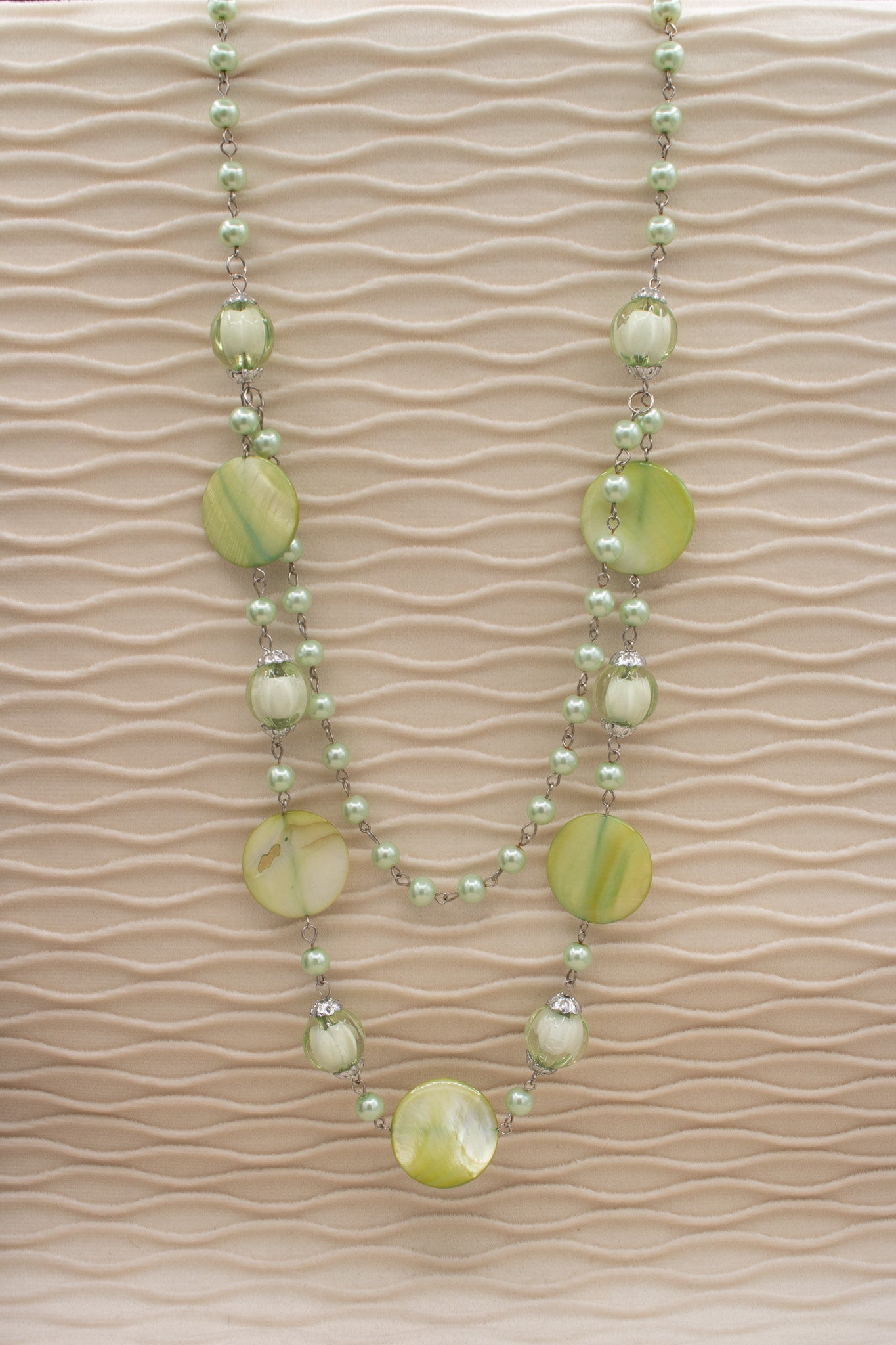 Beautiful Double Stranded Green Resin Bead Necklace