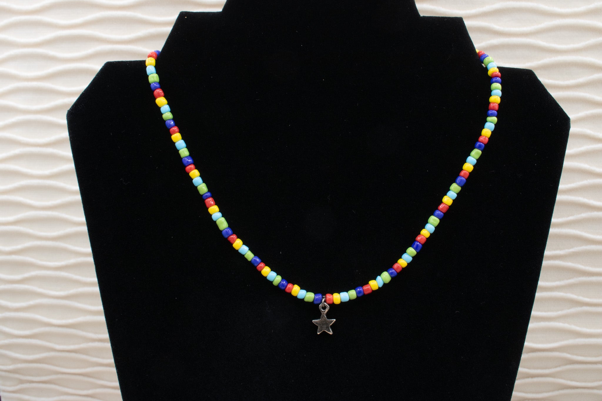 Silver Star Charm with Rainbow Beaded Necklace