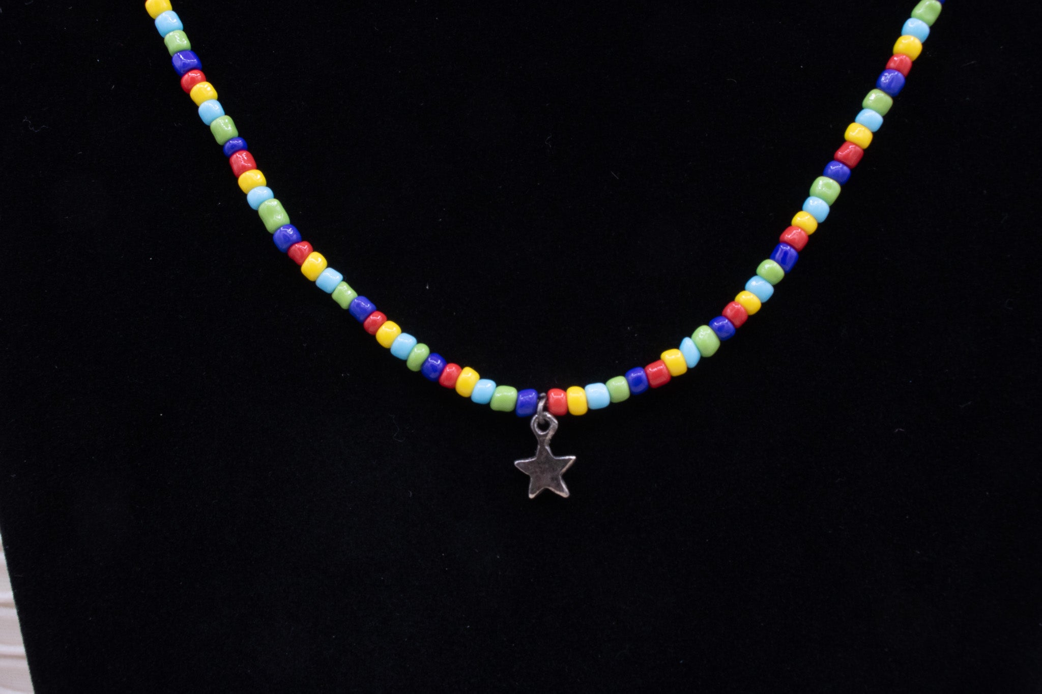 Silver Star Charm with Rainbow Beaded Necklace