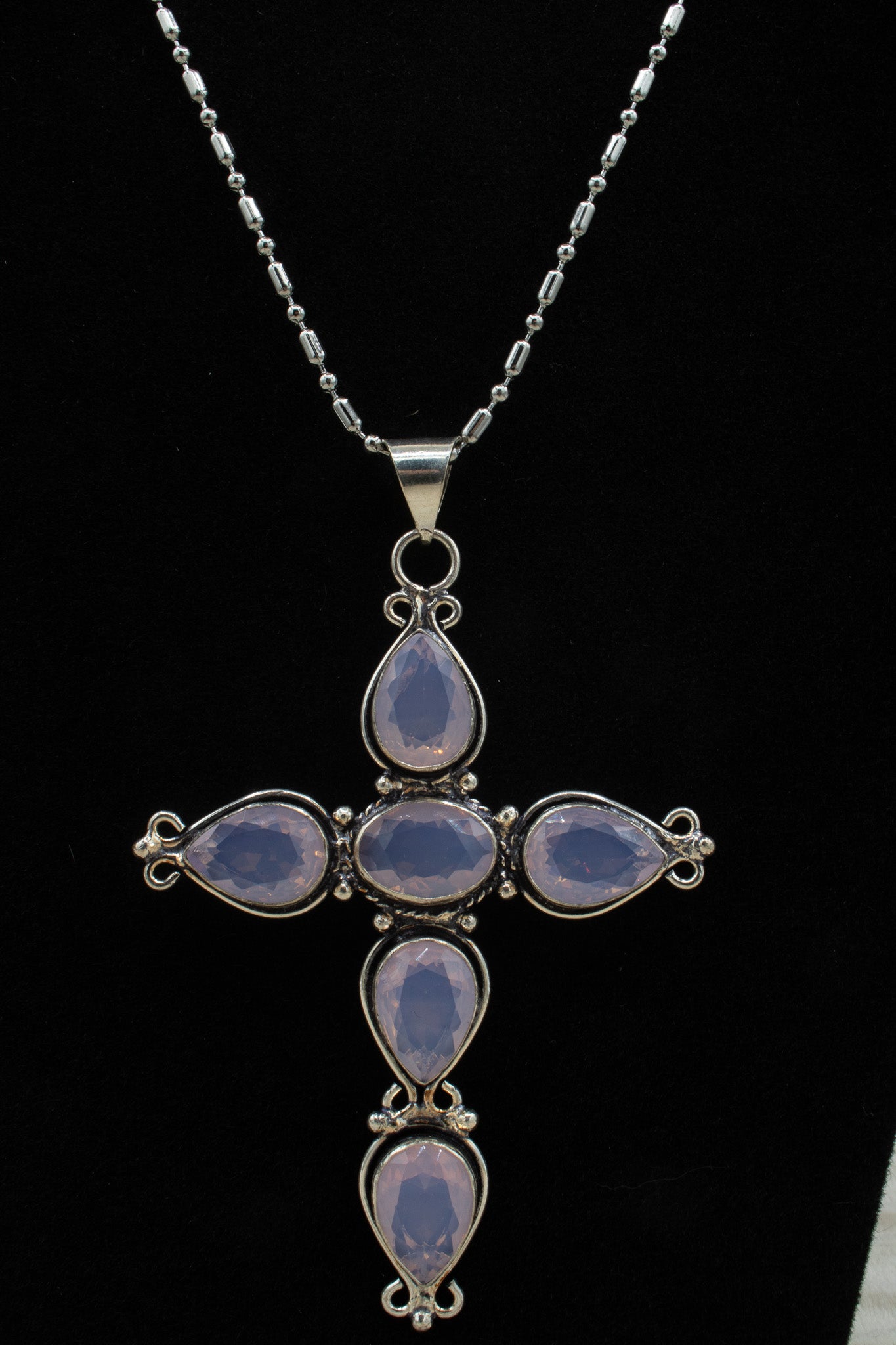 Purple Rhinestone Cross Pendent Necklace