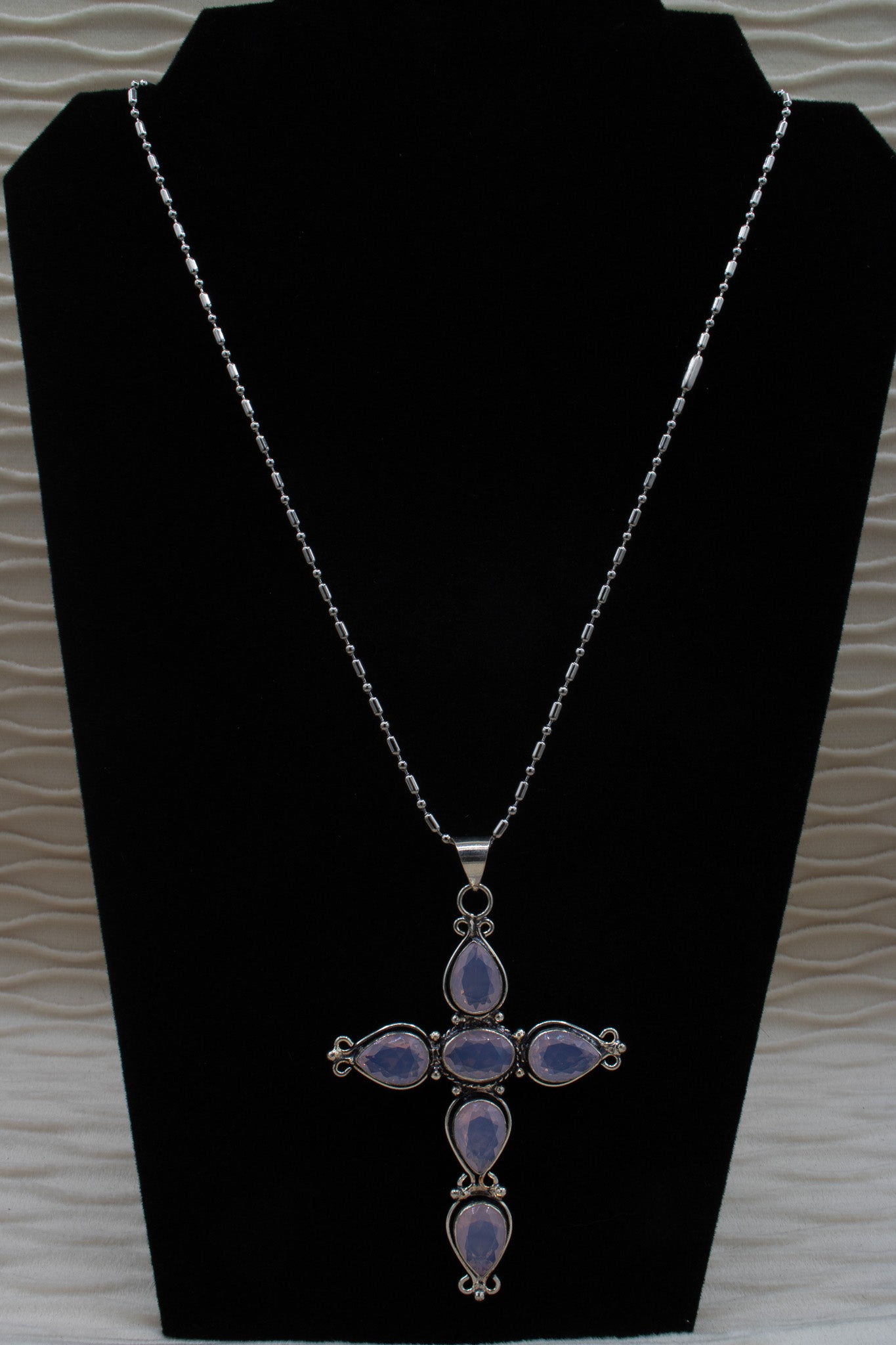 Purple Rhinestone Cross Pendent Necklace