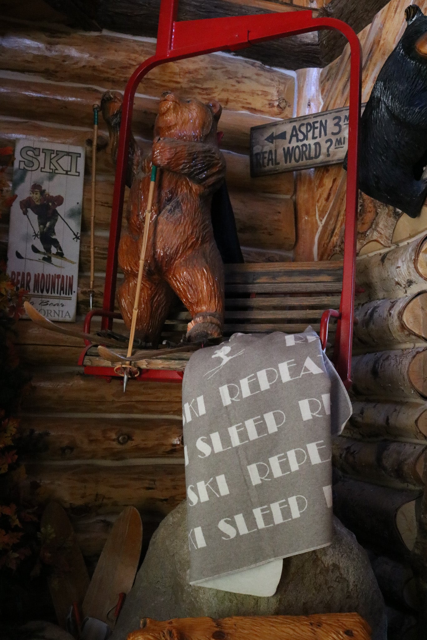 David Fussenegger Reversible Throw Blanket Grey & White "Sleep, Ski, Repeat" Design