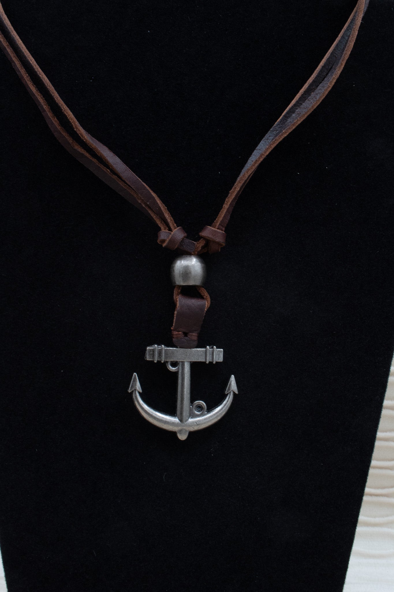 Silver Anchor Charm with Leather Strap