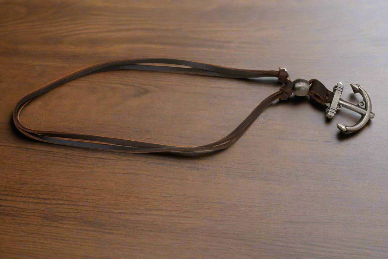 Silver Anchor Charm with Leather Strap