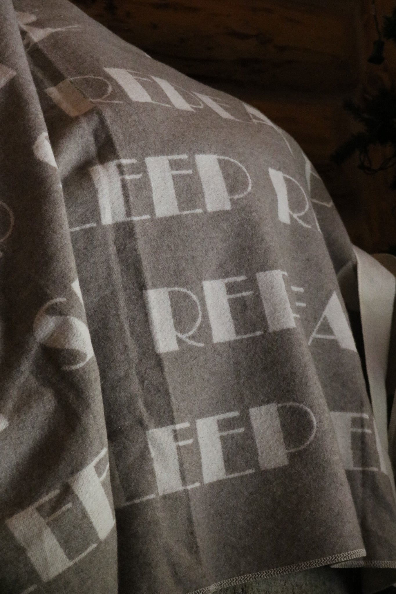 David Fussenegger Reversible Throw Blanket Grey & White "Sleep, Ski, Repeat" Design