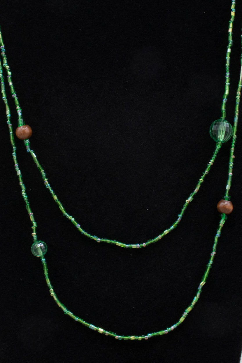 Dainty Green Beaded Gemstone Necklace