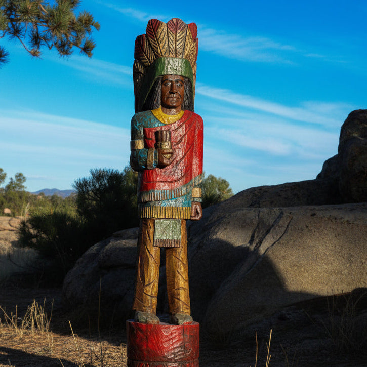 Wooden Hand-Carved Indian Totem  Cigar Statue