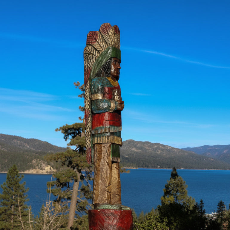 Wooden Hand-Carved Indian Totem  Cigar Statue