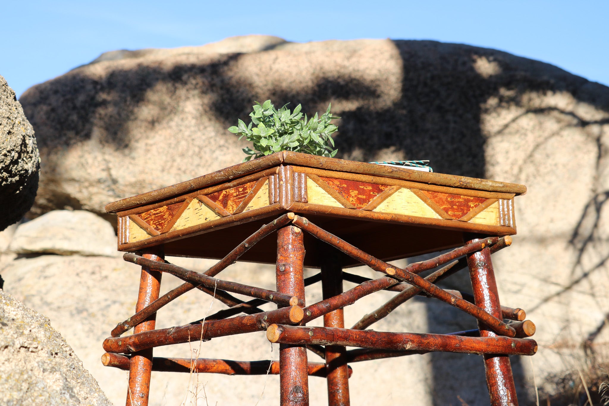 Geometric Design Adirondack Square Side Table with Raw Wood Legs