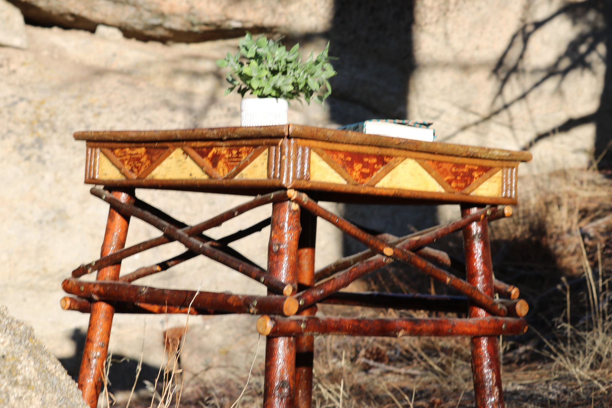 Geometric Design Adirondack Square Side Table with Raw Wood Legs