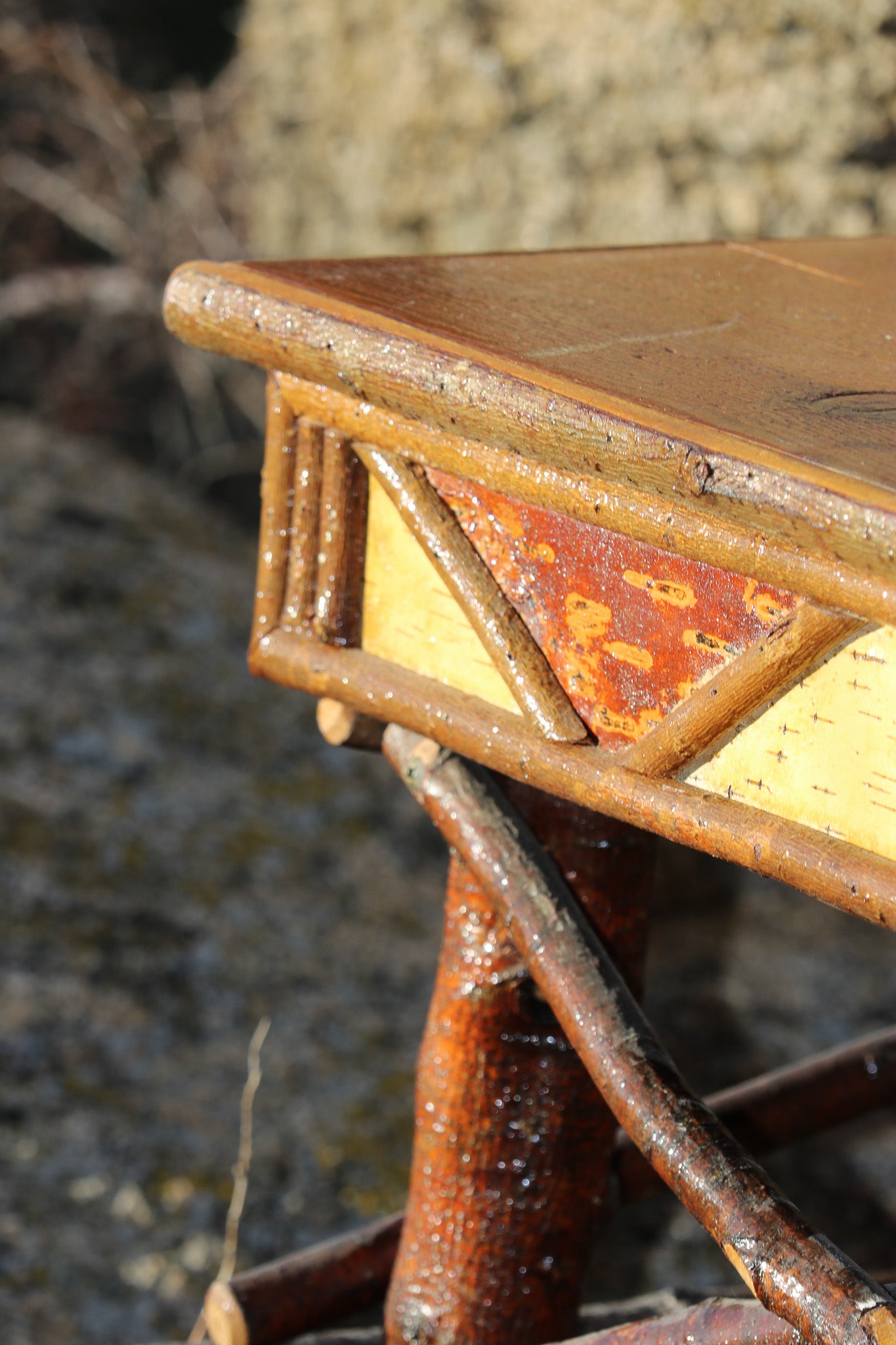 Geometric Design Adirondack Square Side Table with Raw Wood Legs