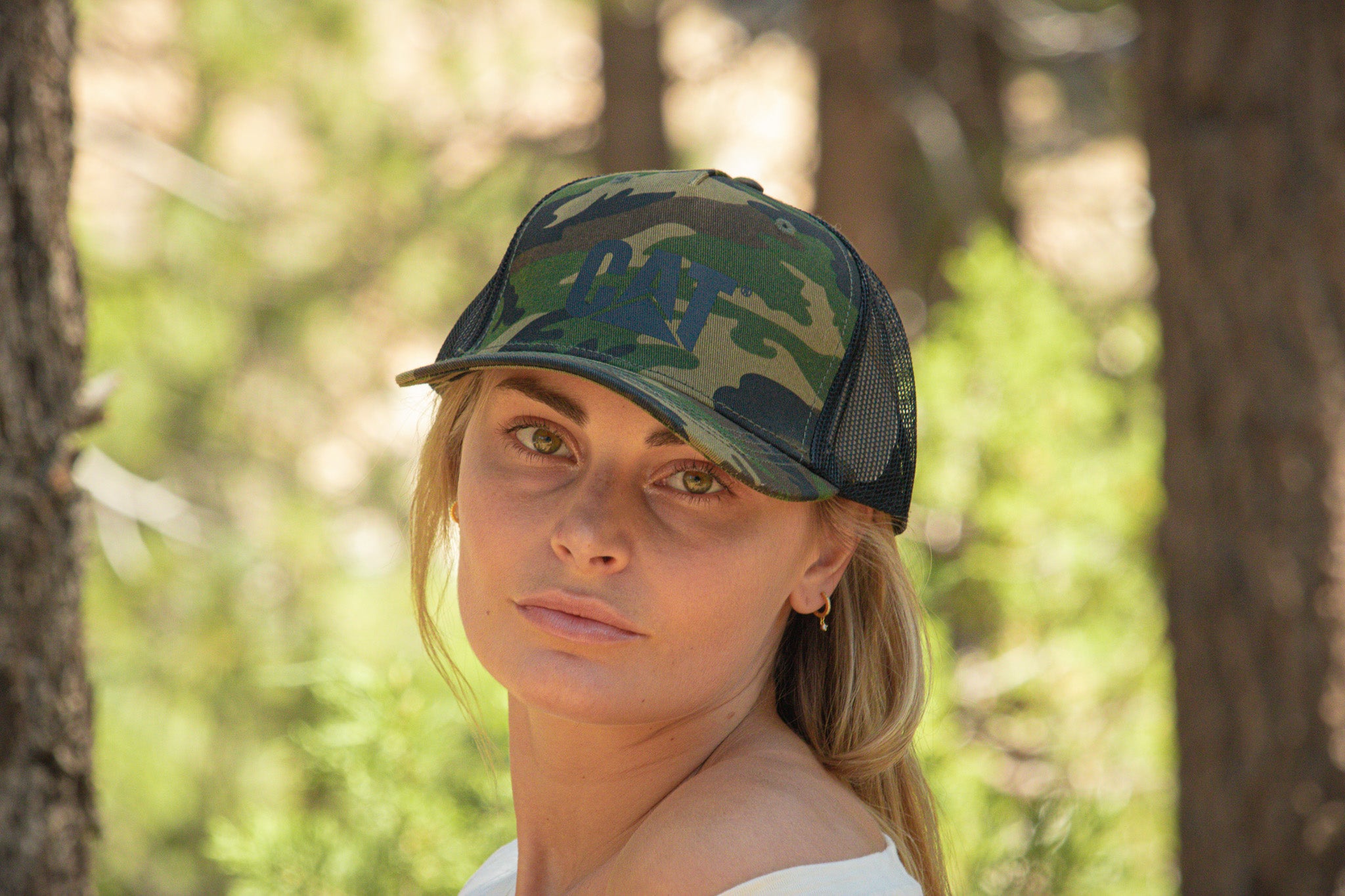 Trucker Cap with Cat Logo Color: Woodland Camo