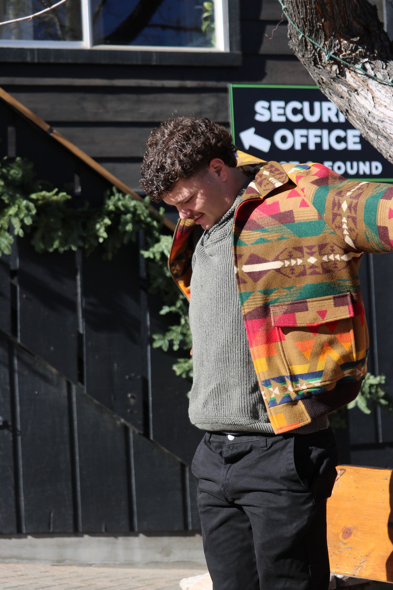 Mens Perfectly Broken in Grey Cable Knit Sweater Size Medium