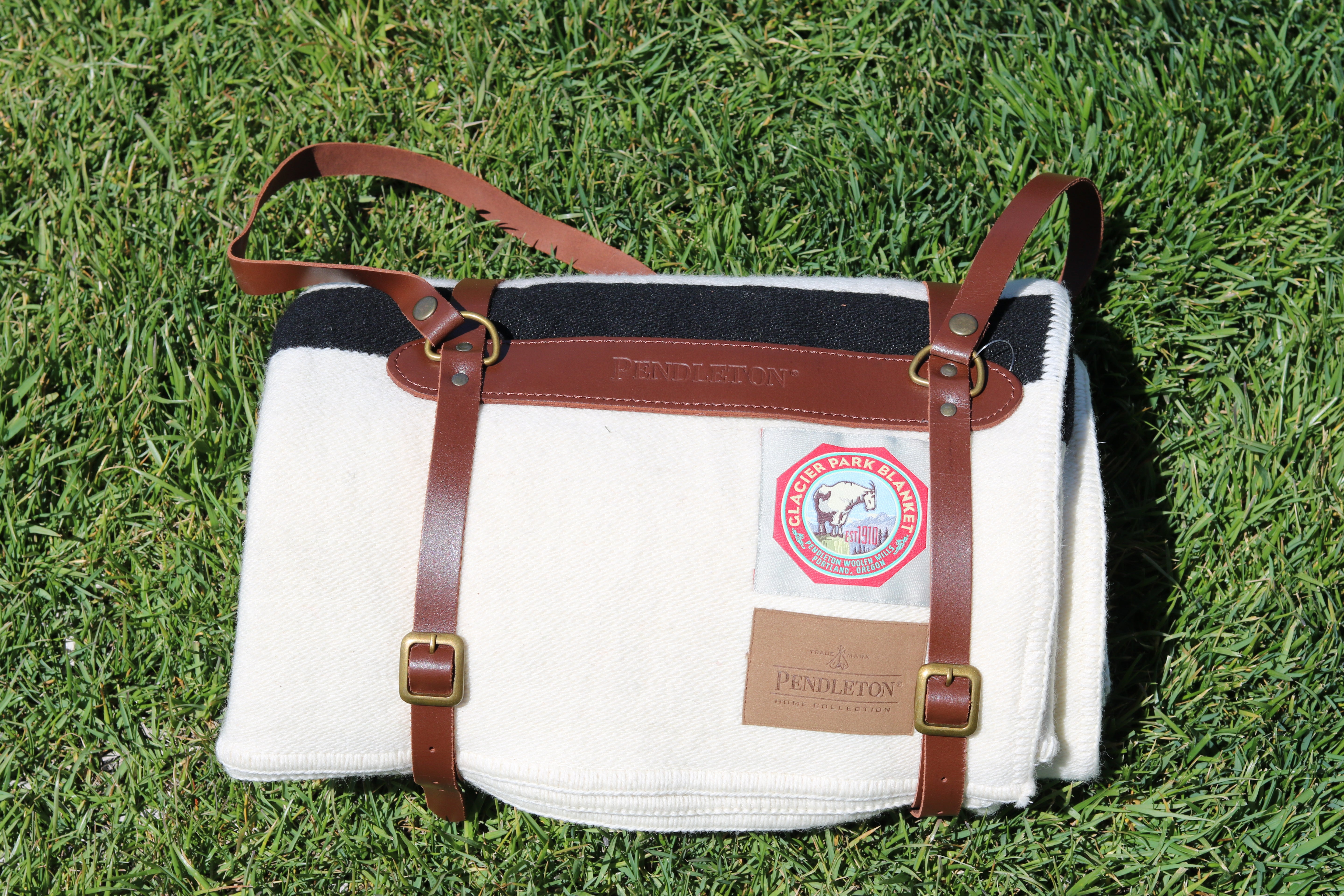 Pendleton National Park Throw Blanket with Leather Strap Acadia Classic Multi Color Stripes