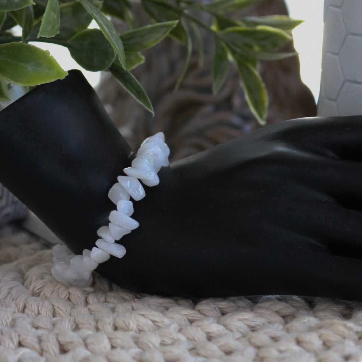 White Quartz Stone Stretchy Bracelet