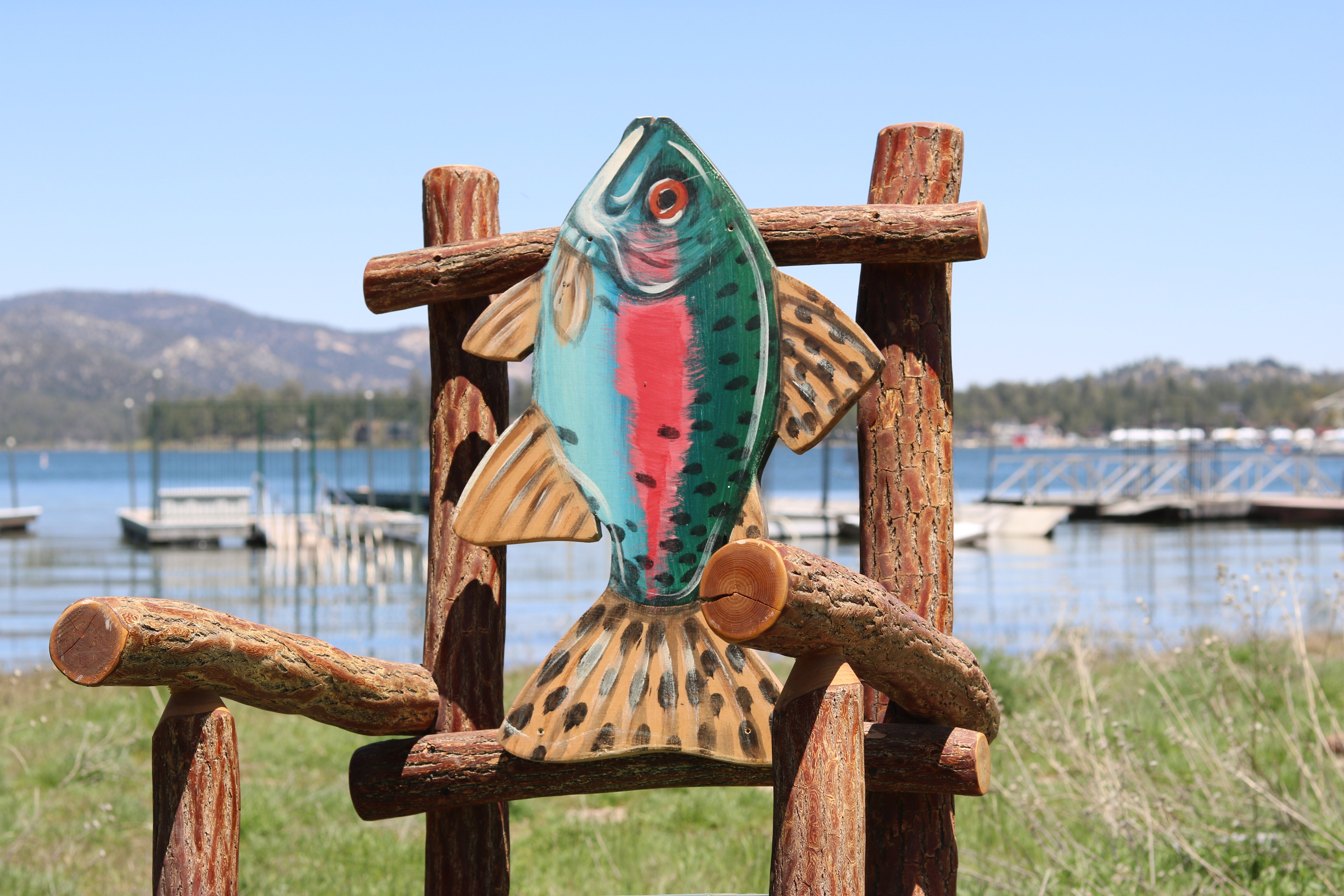 Natural Log Chair with a Rainbow Trout Back