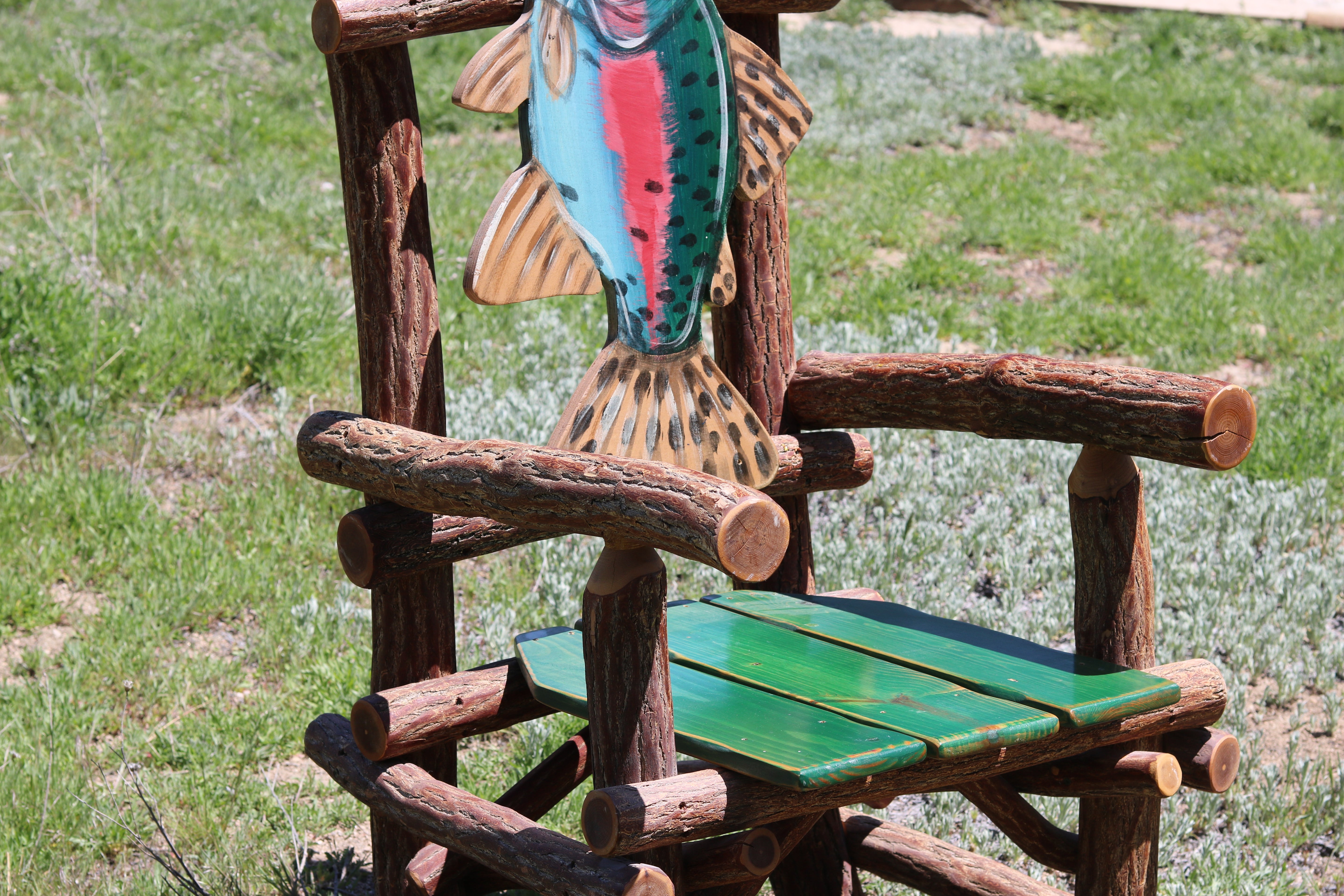 Natural Log Chair with a Rainbow Trout Back