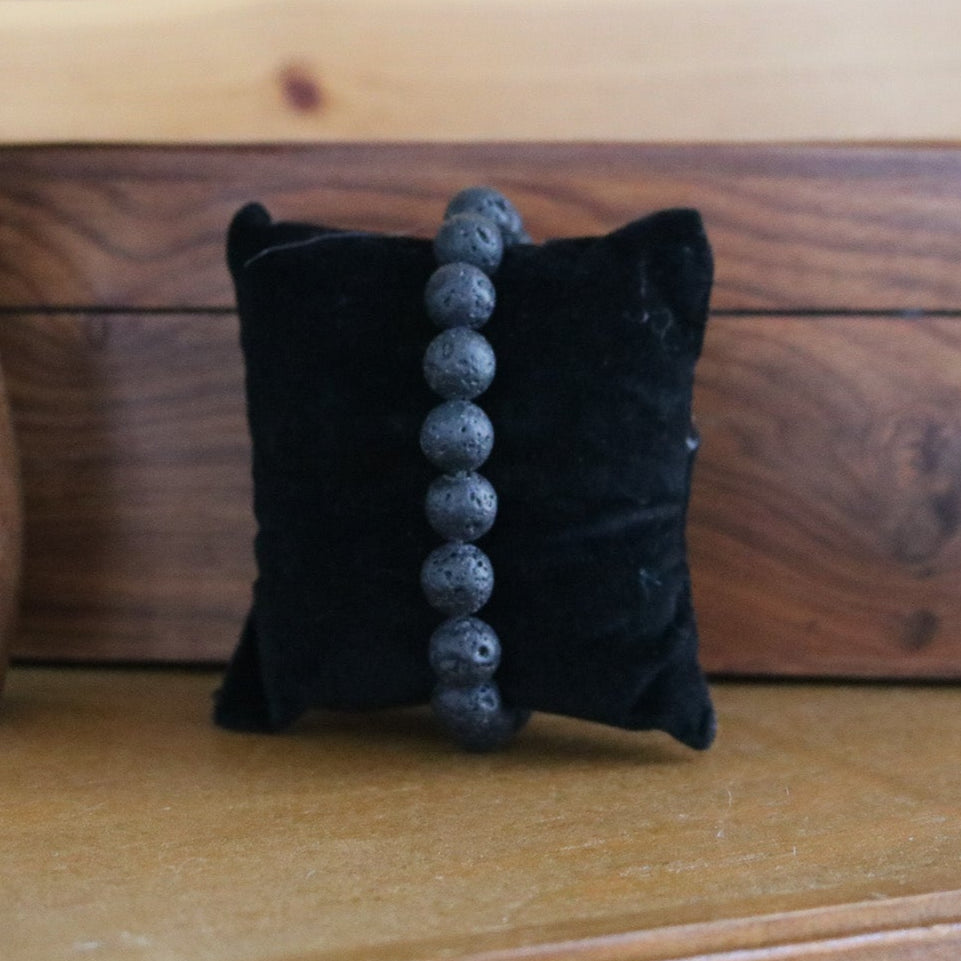 Black Lava Rock Beaded Stretchy Bracelet