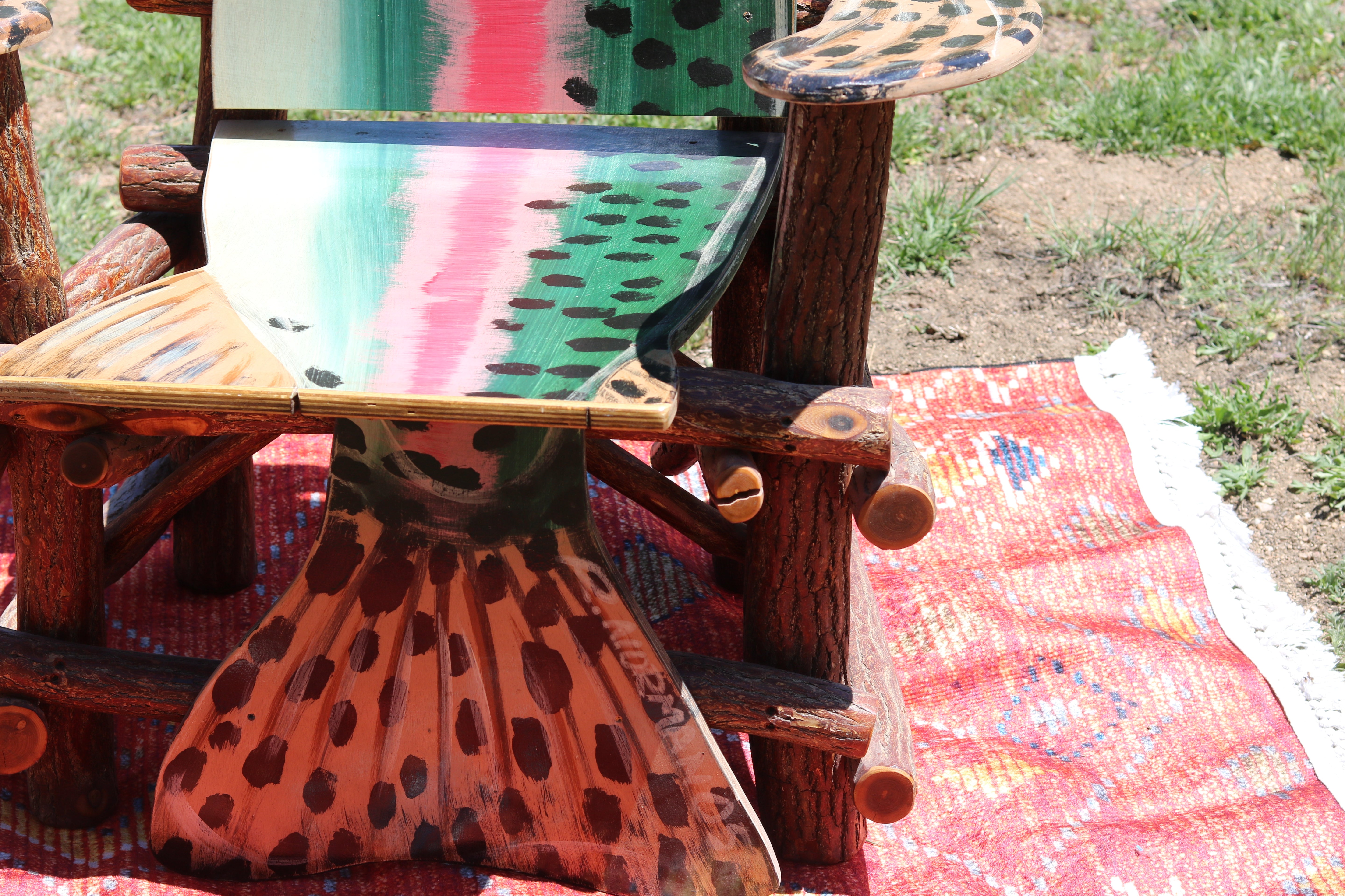 Natural Log Trout Fish Armchair Depicting a Realistic Rainbow Trout as the seat