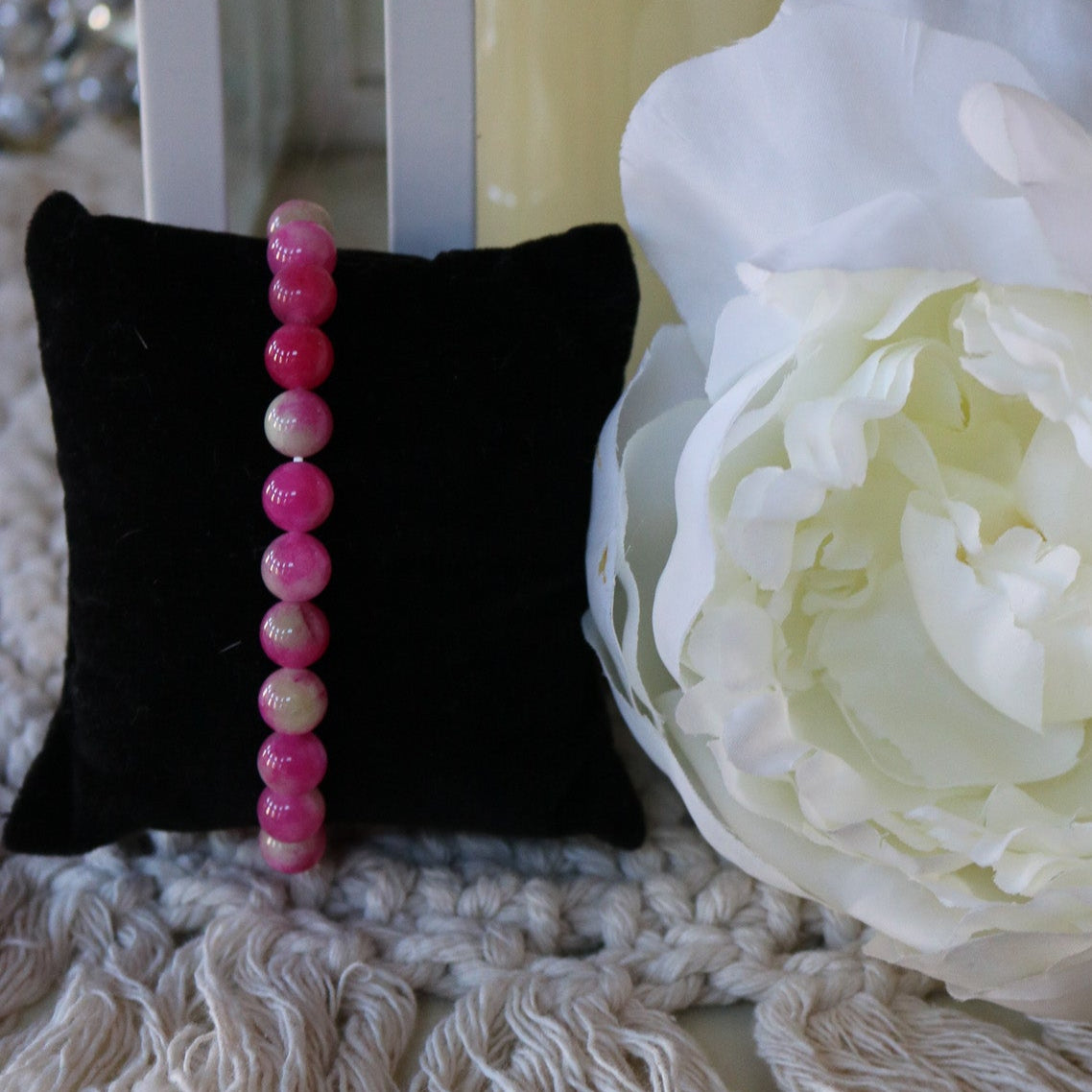 Pink Agate Beaded Stretchy Bracelet