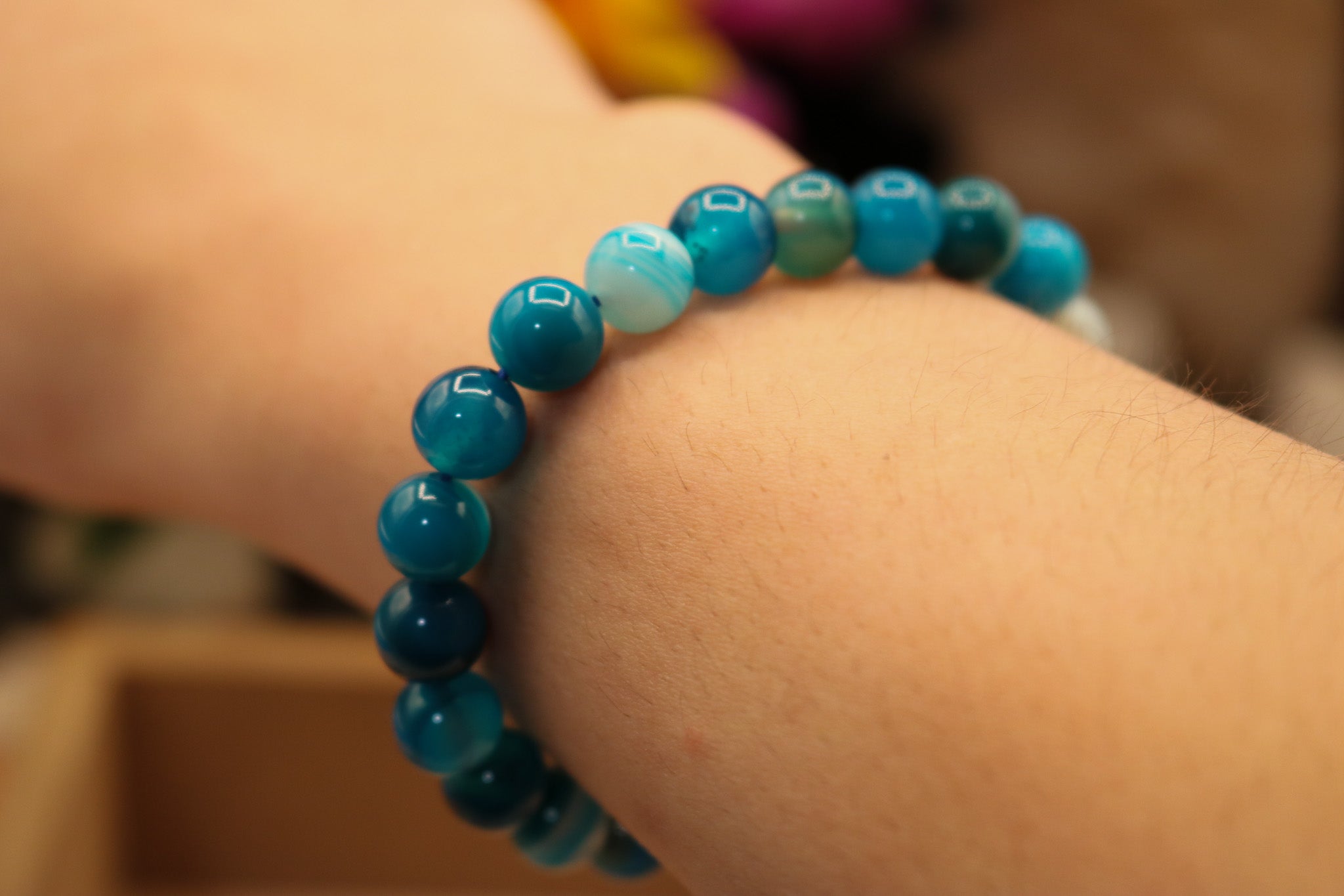 Bright Blue Agate Stone Beaded Stretchy Bracelet