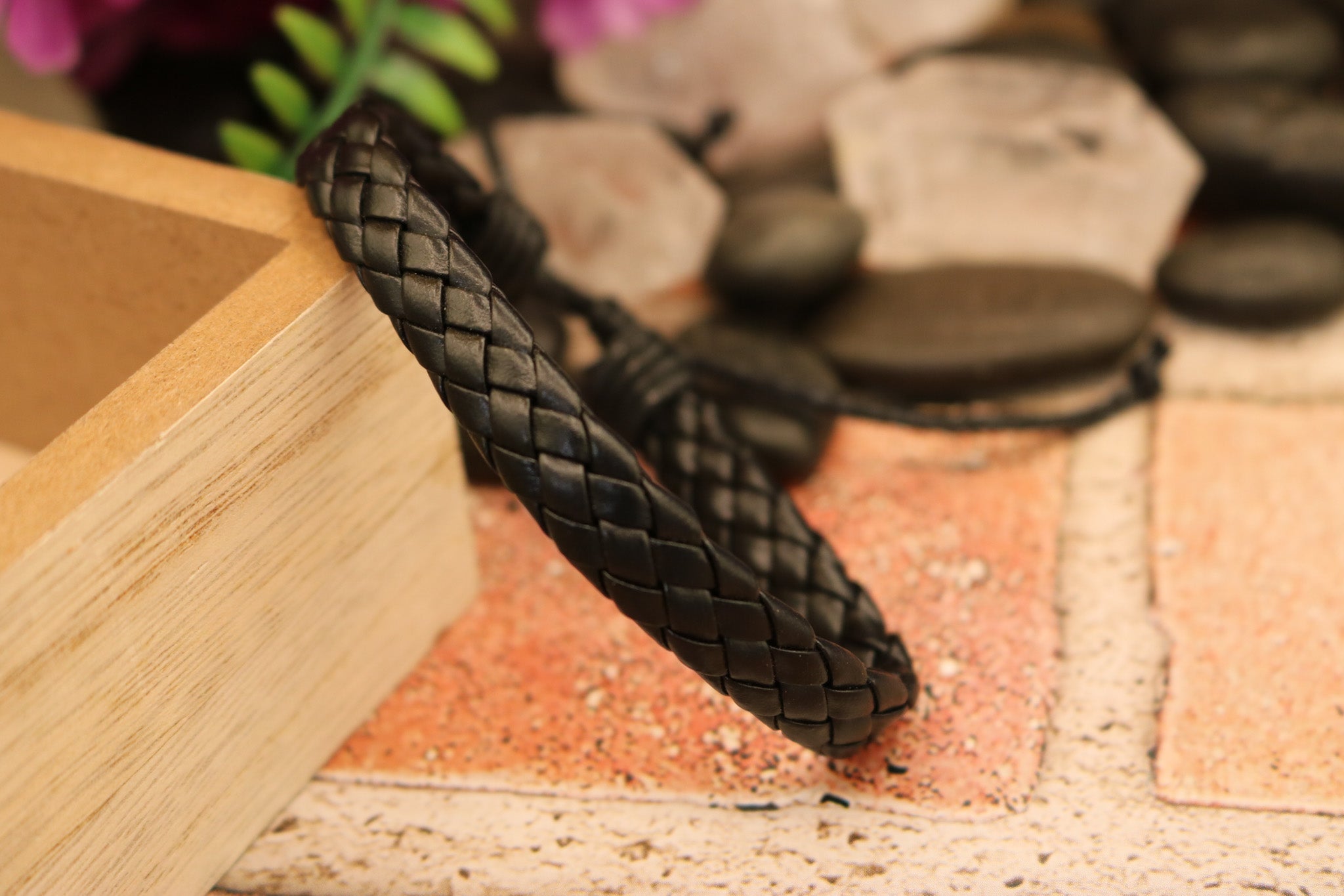 Entwine Black Leather Adjustable Bracelet