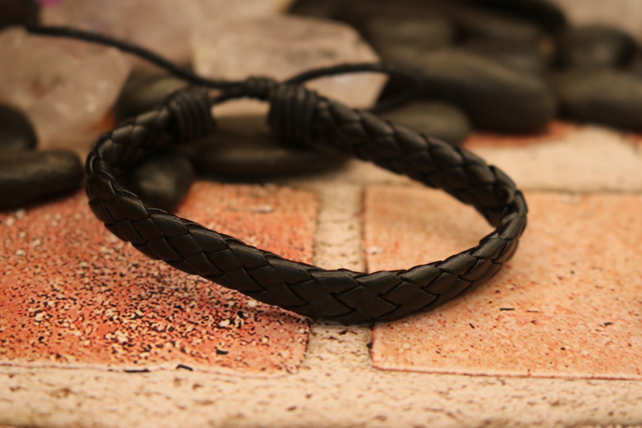 Entwine Black Leather Adjustable Bracelet
