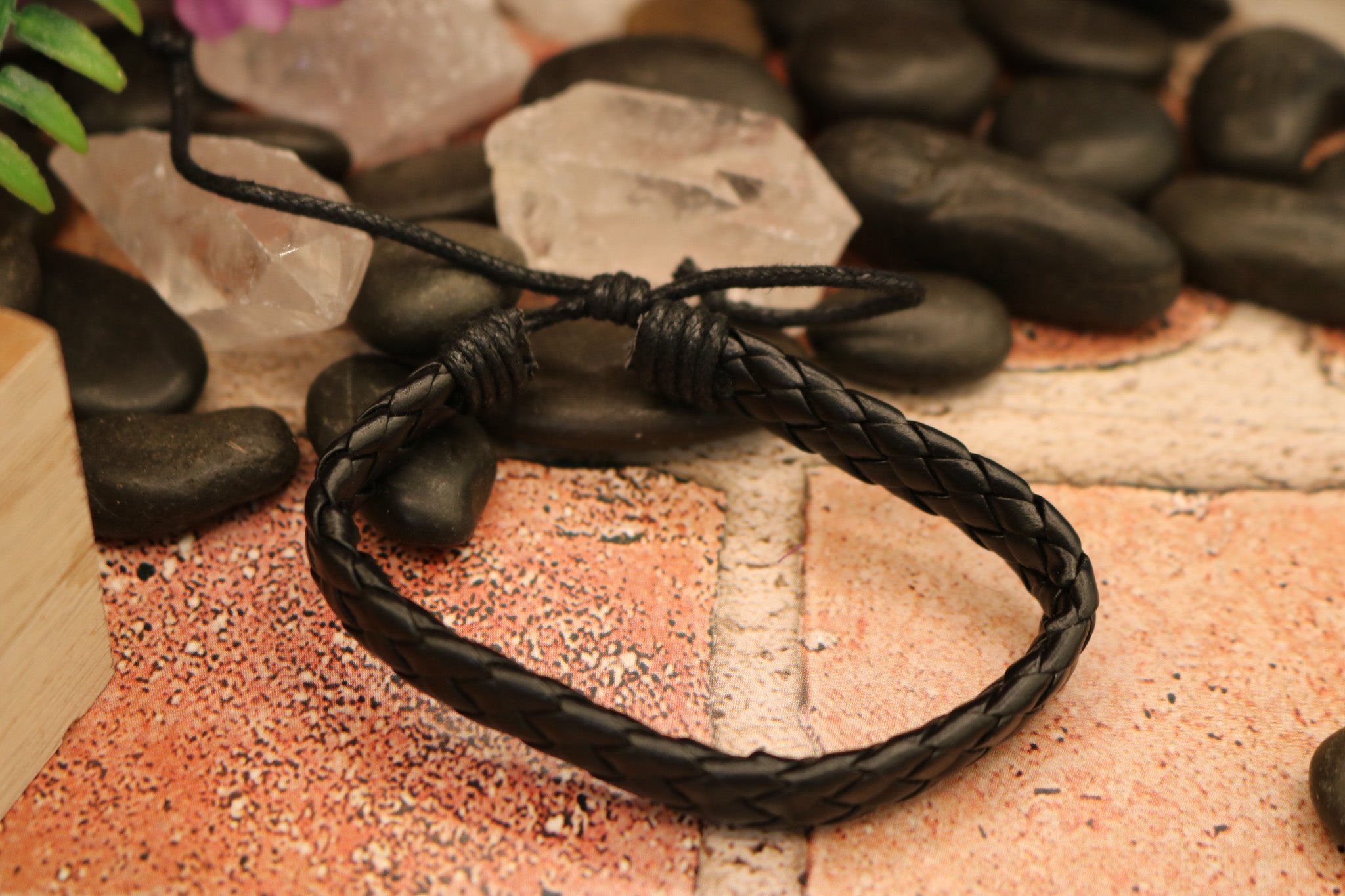 Entwine Black Leather Adjustable Bracelet