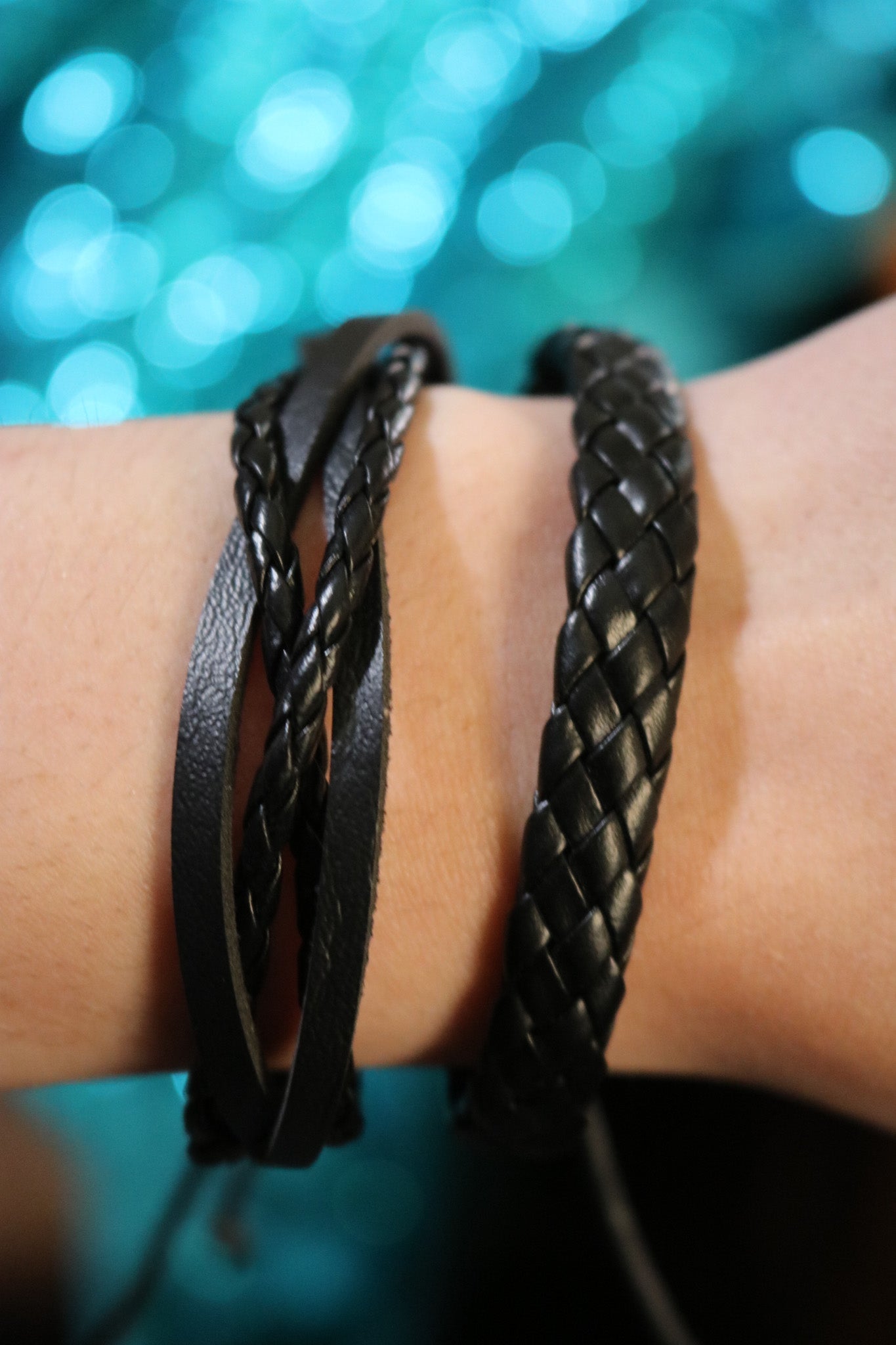 Entwine Black Leather Adjustable Bracelet