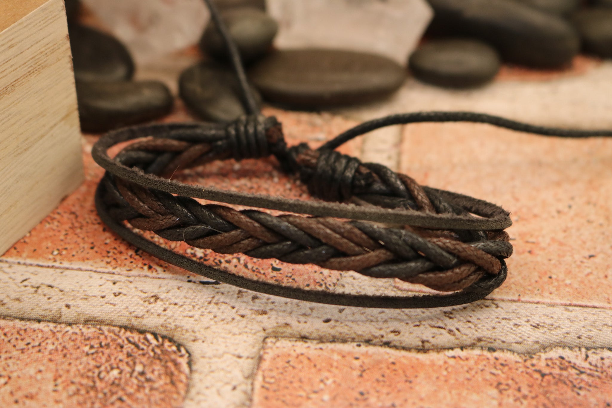 Braided Rope and Leather Adjustable Bracelet
