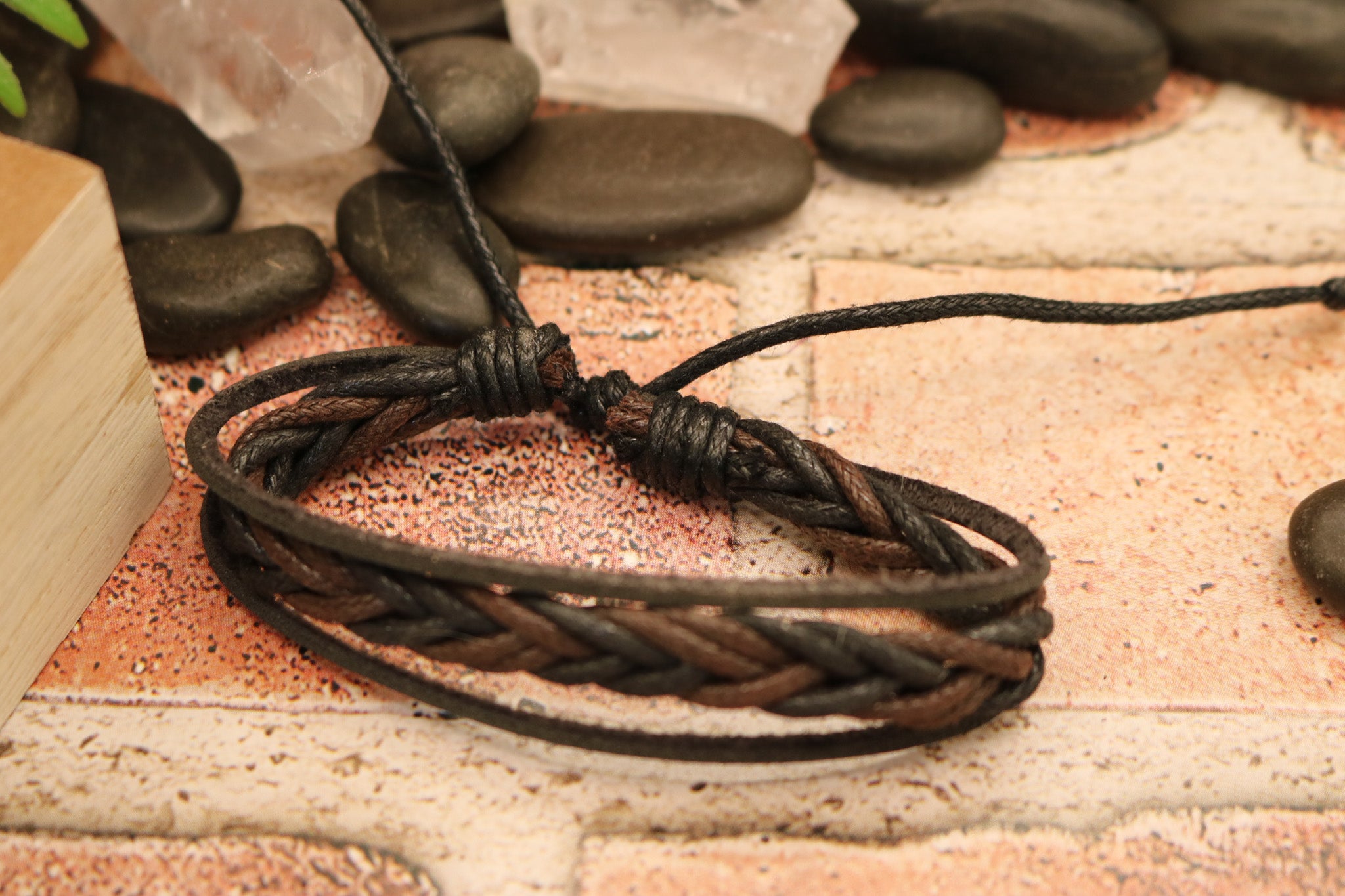 Braided Rope and Leather Adjustable Bracelet