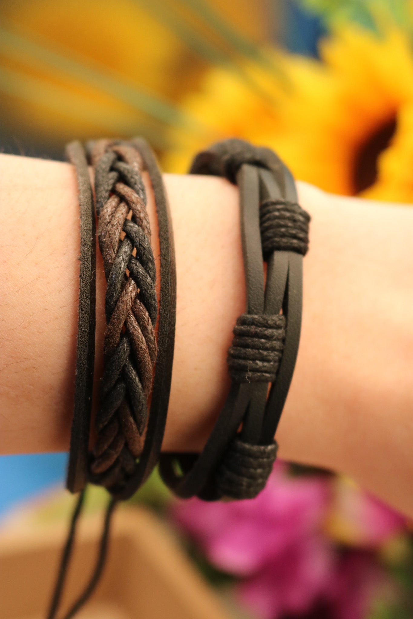 Braided Rope and Leather Adjustable Bracelet