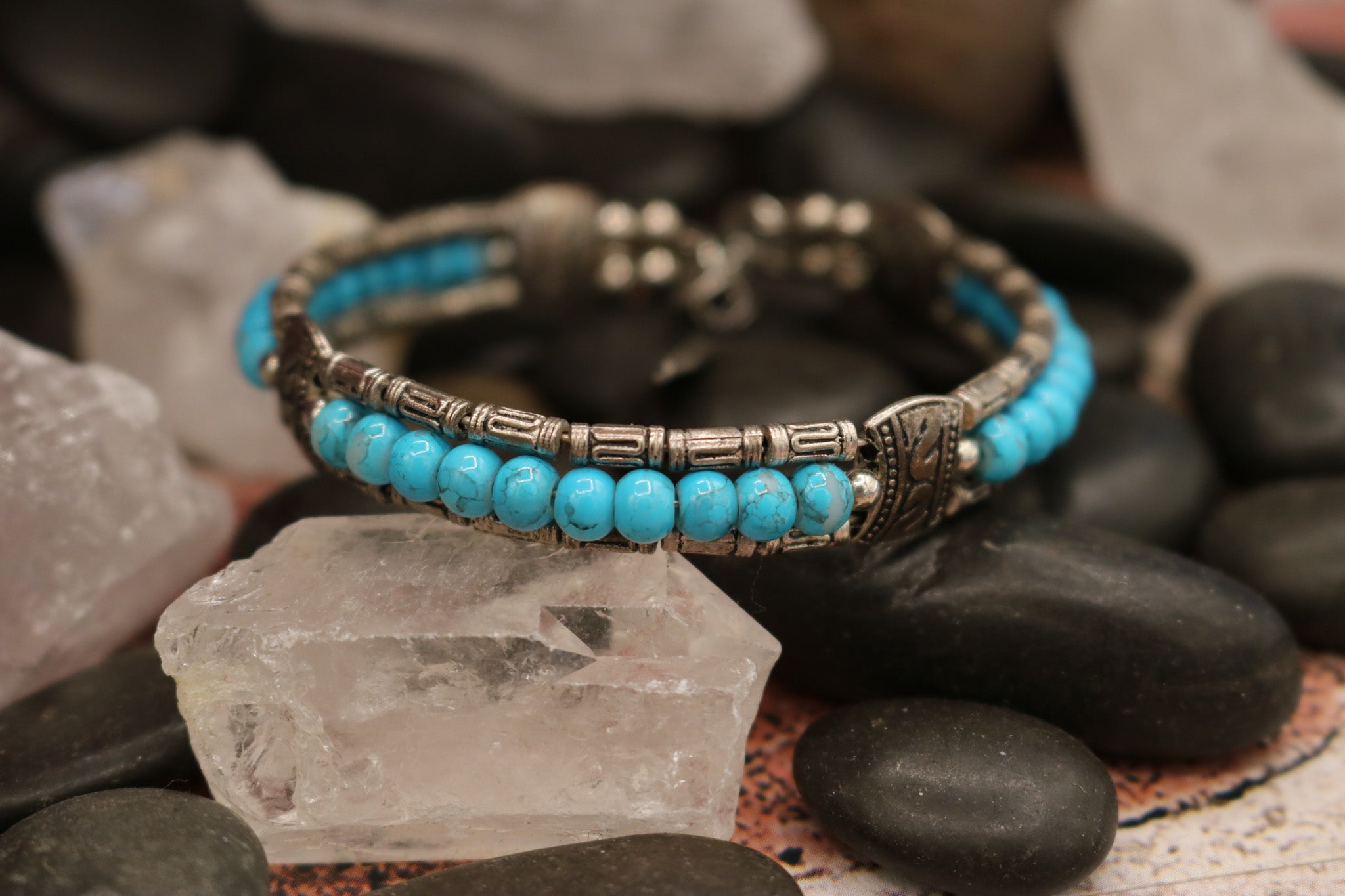 Tibetan Turquoise Colored Gemstone Feather Bracelet