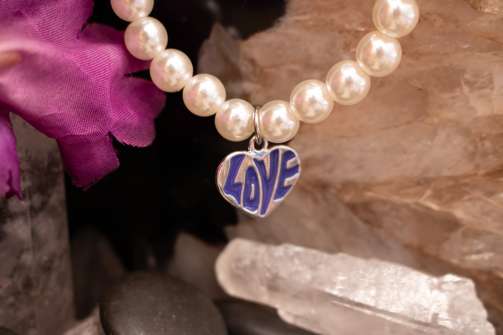Faux Pearl Necklace with Love Heart Charm