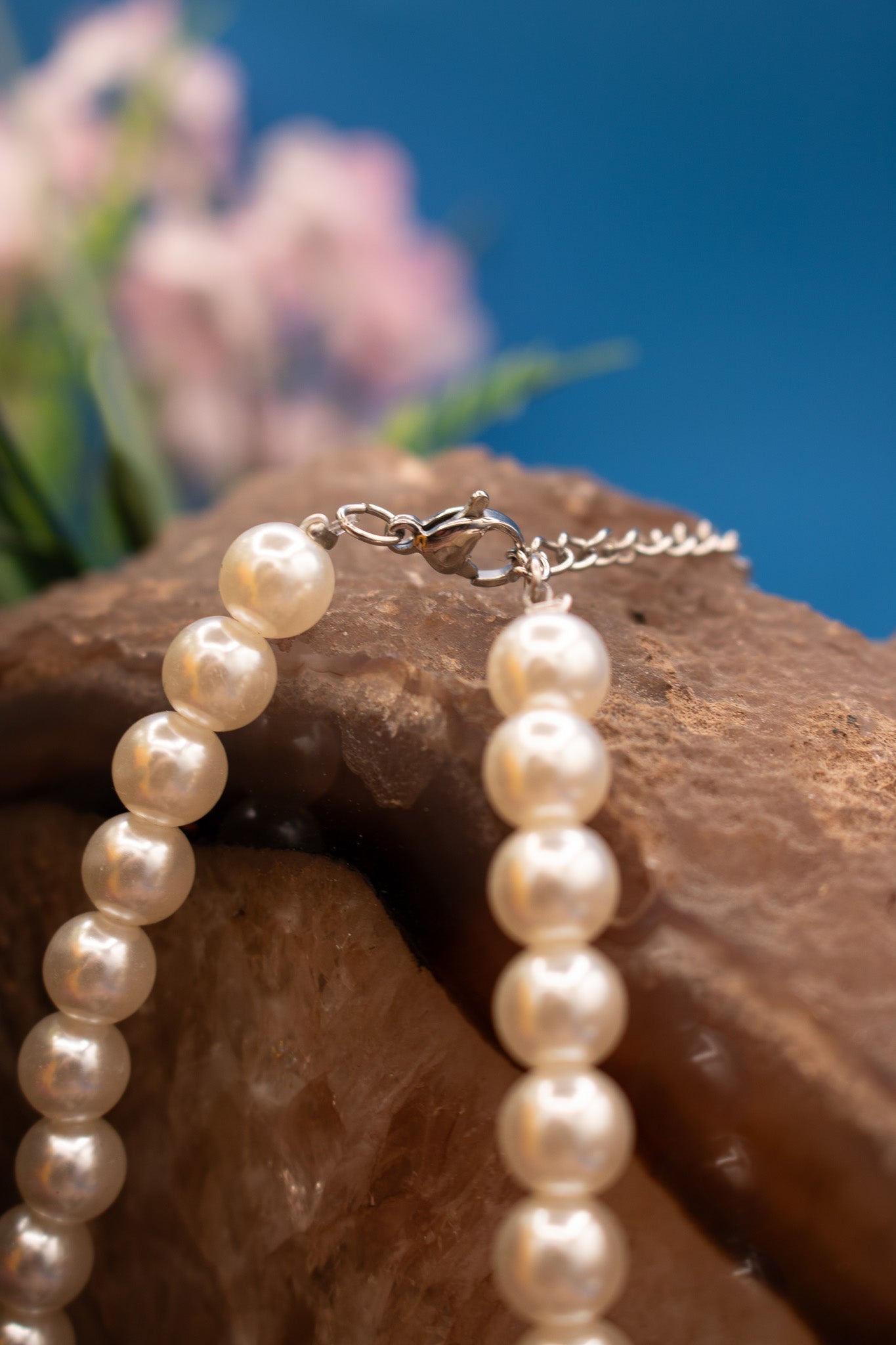 Faux Pearl Necklace with Love Heart Charm