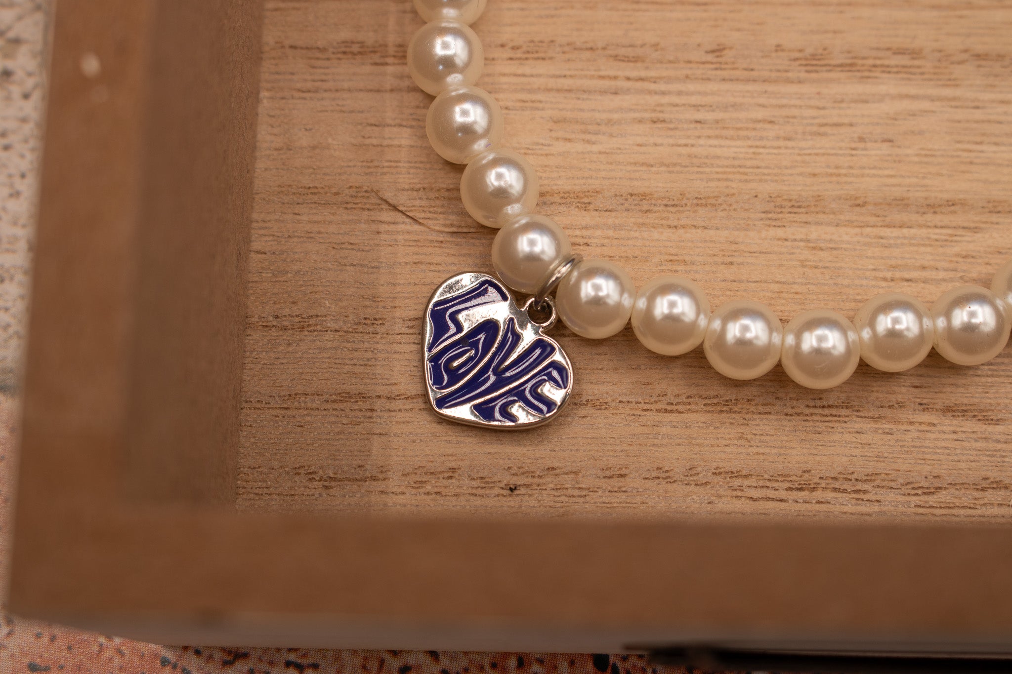 Faux Pearl Necklace with Love Heart Charm