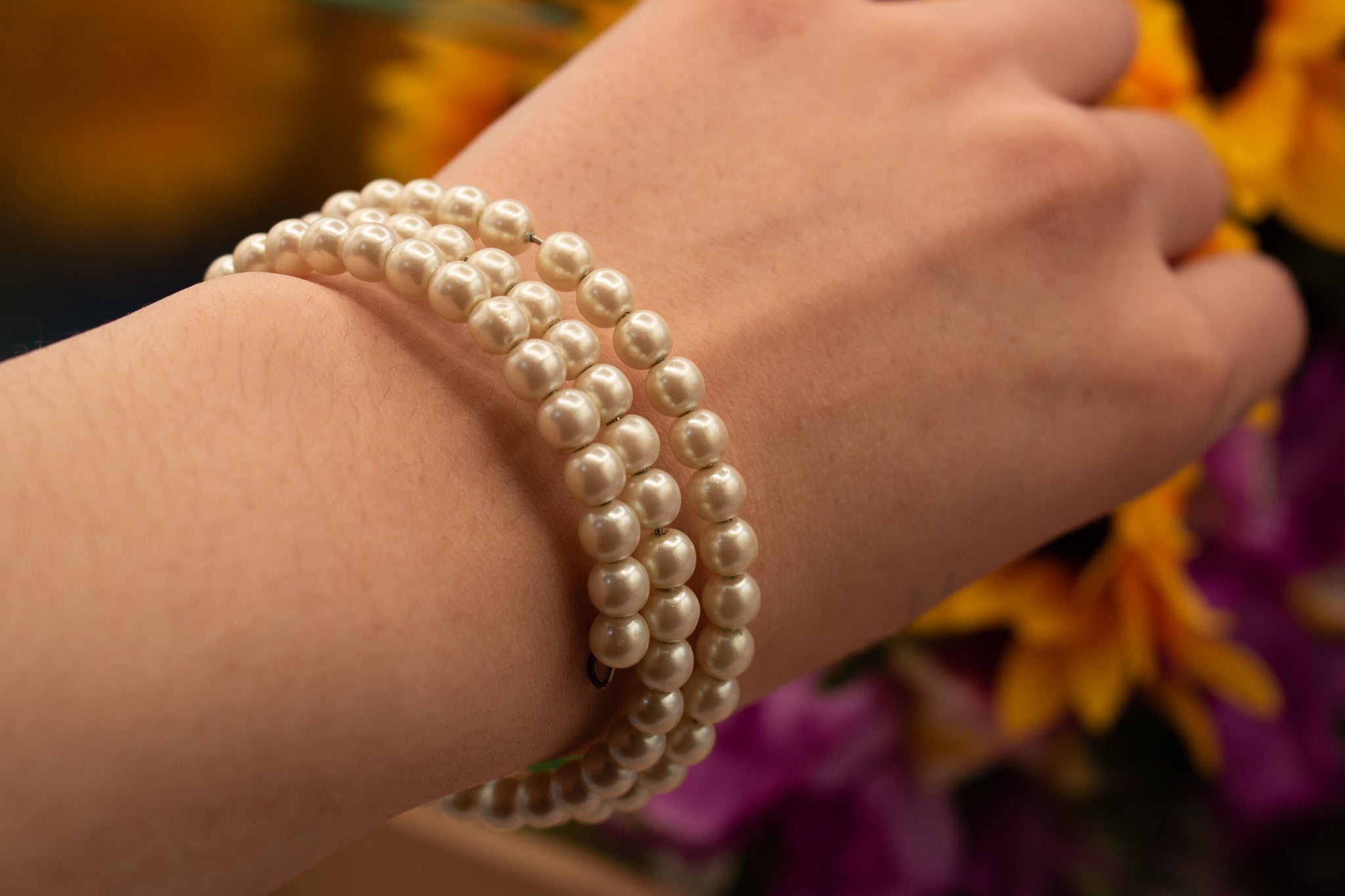 Faux Pearl Wired Wrap Necklace