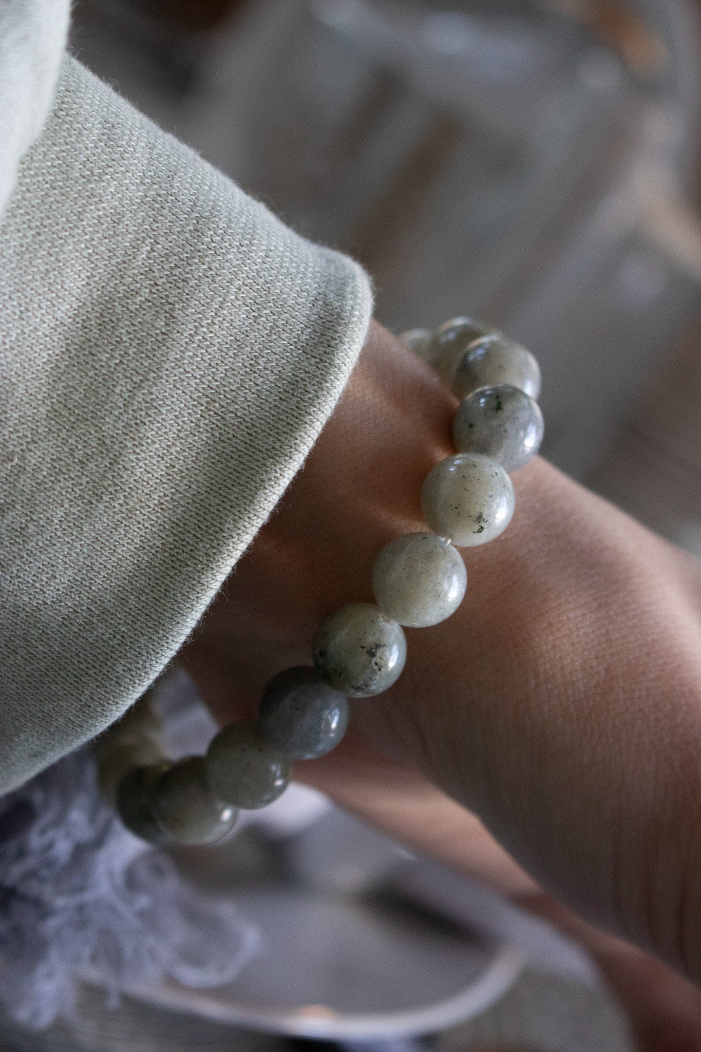 Grey Labradorite Beaded Stretchy Bracelet