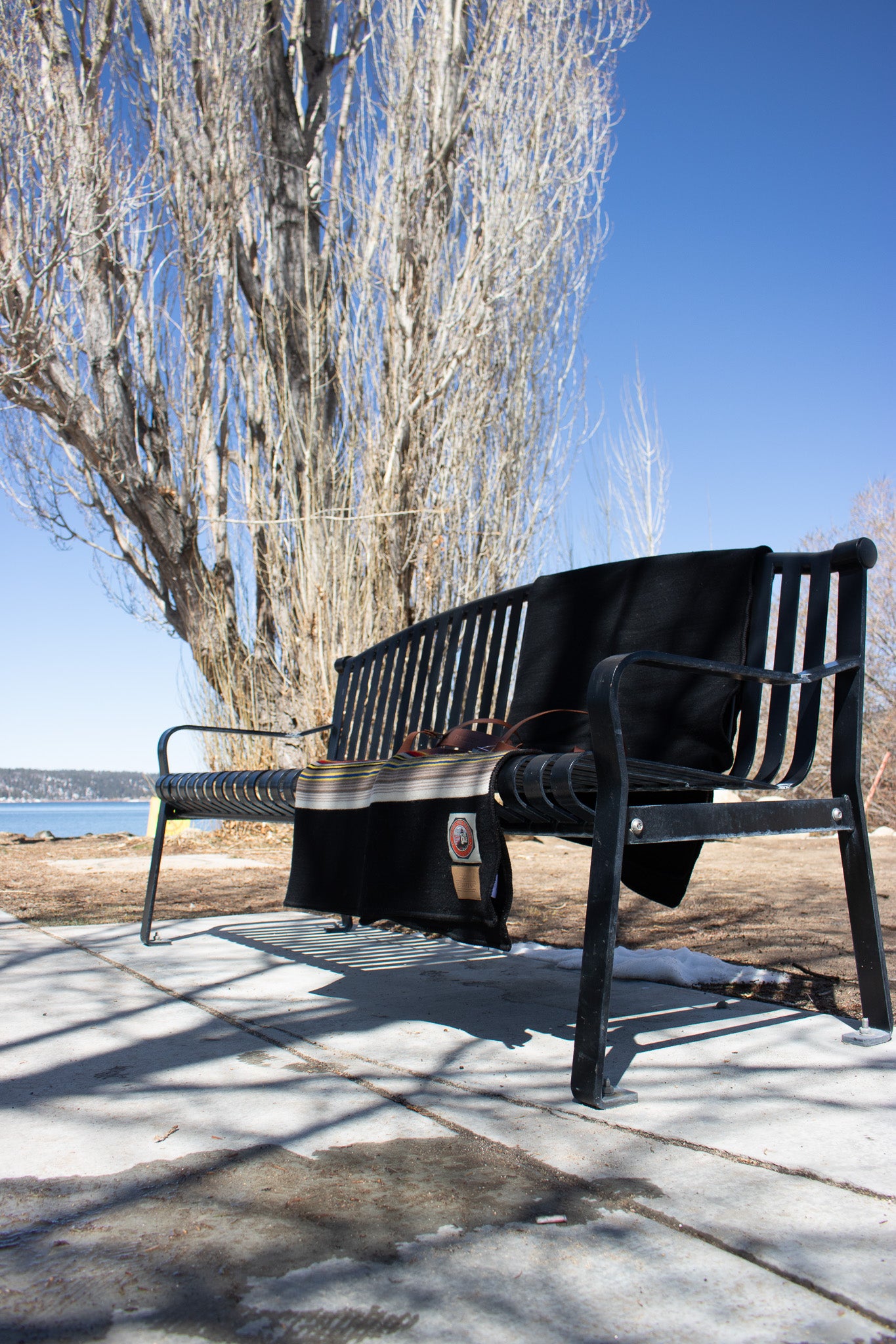 Black Pendleton Acadia National Park Throw Blanket with Leather Carrier