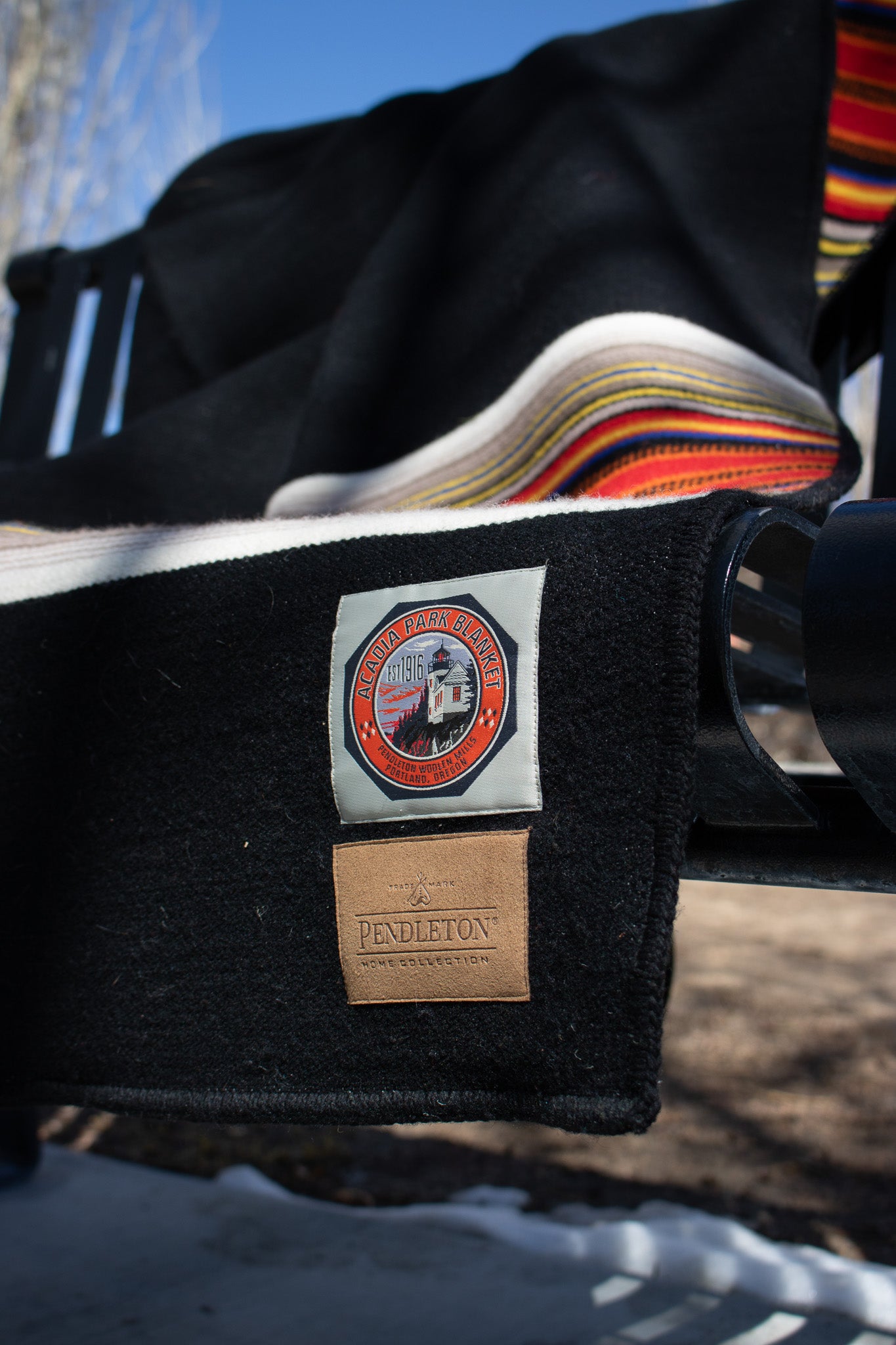 Black Pendleton Acadia National Park Throw Blanket with Leather Carrier