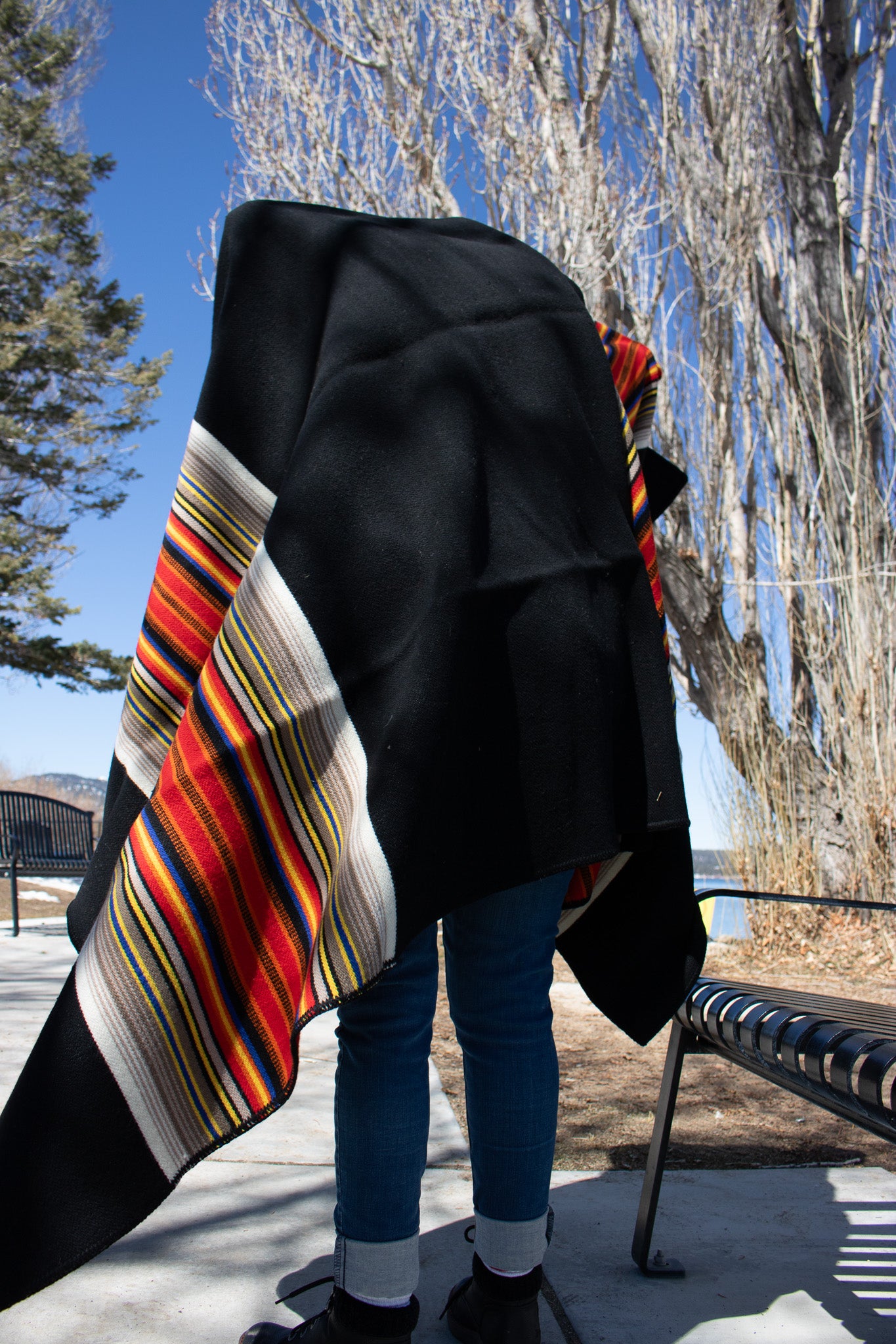 Black Pendleton Acadia National Park Throw Blanket with Leather Carrier