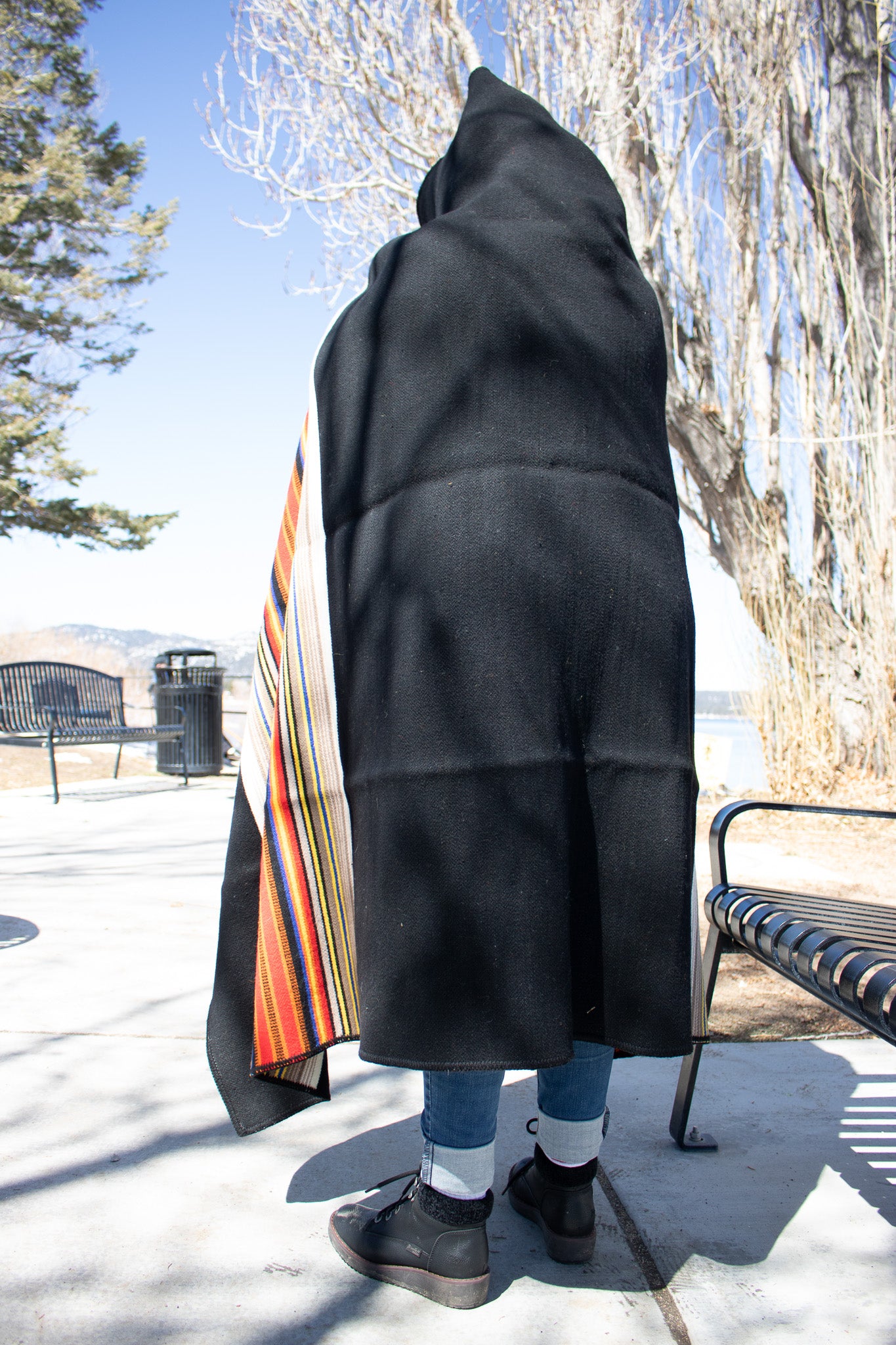 Black Pendleton Acadia National Park Throw Blanket with Leather Carrier