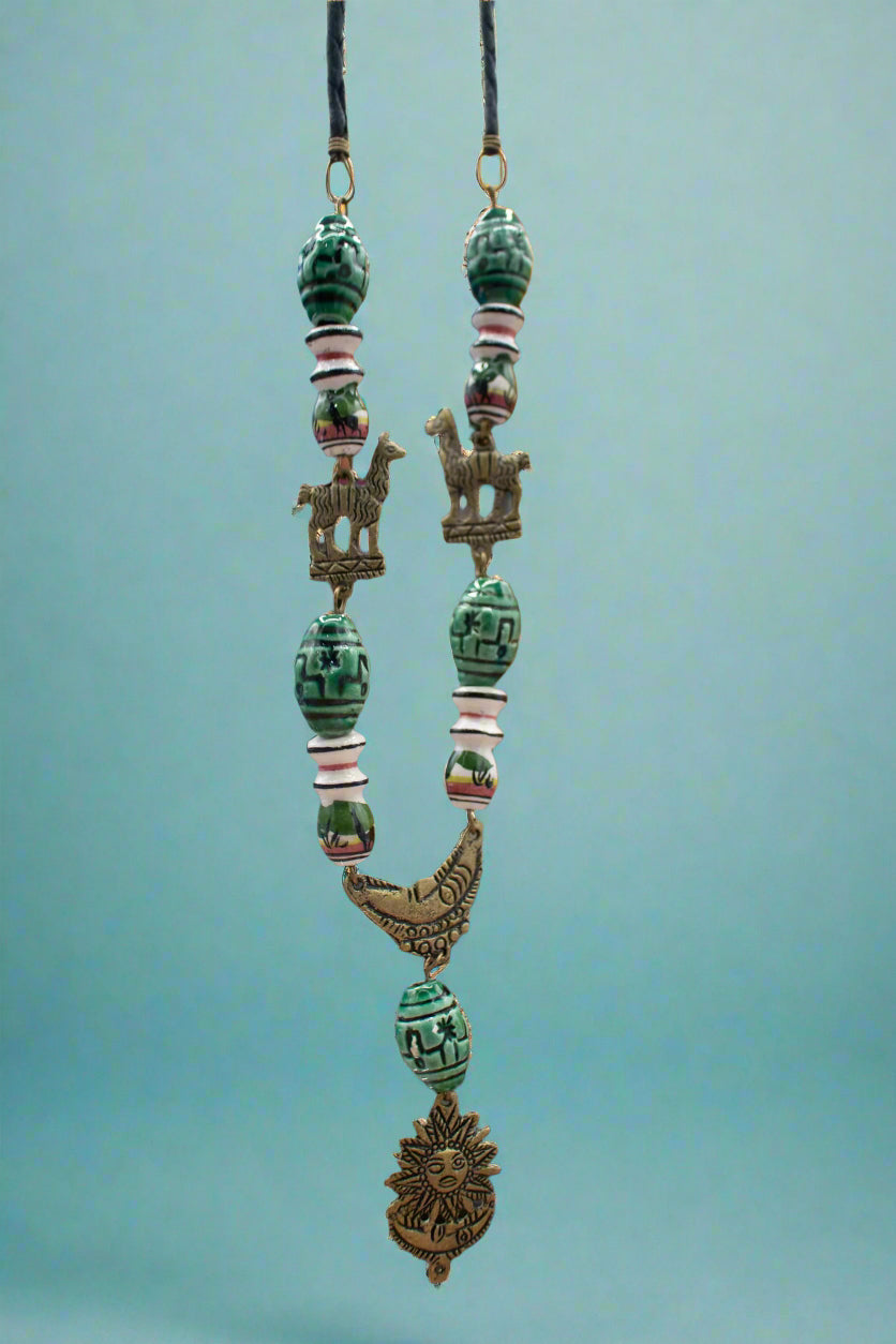 Peruvian Design Beaded Llama and Sun Necklace